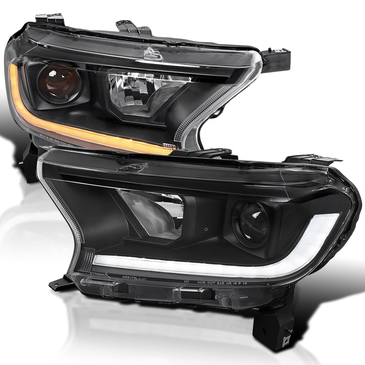 Black Sequential Projector Headlights SPEC-D TUNING Compatible with 2019-2022 Ford Ranger XL/XLT, Left + Right Pair Headlamps Assembly