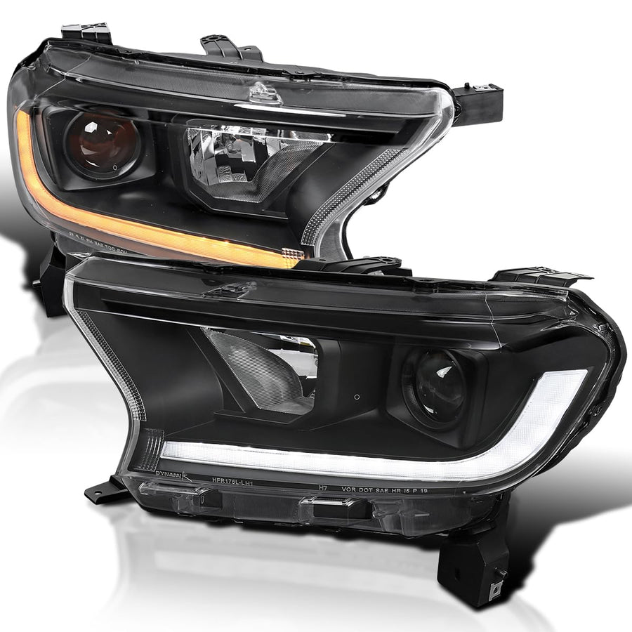 Black Sequential Projector Headlights SPEC-D TUNING Compatible with 2019-2022 Ford Ranger XL/XLT, Left + Right Pair Headlamps Assembly