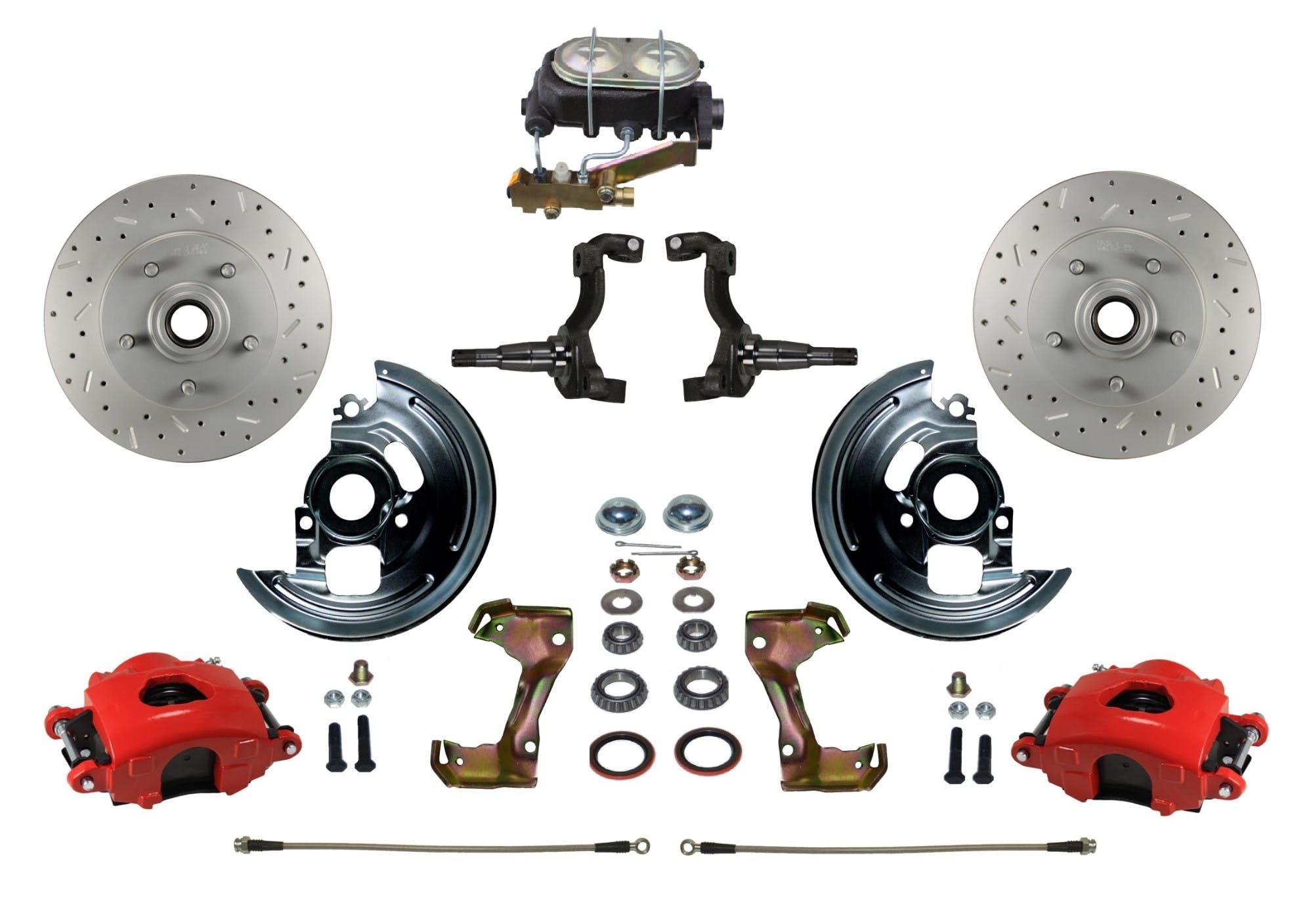 Maxgrip Xds Leed Brakes Front Disc Brake Kit Drilled and Slotted Rotors Red Powder Coated Calipers Disc/Drum