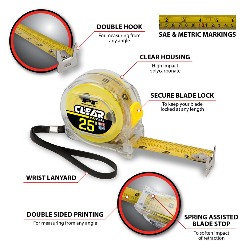 25' Performance Tool W5040 Clear Tape Measure
