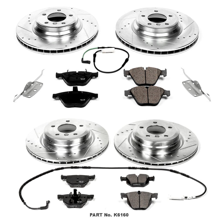 Power Stop K6160 Z23 Carbon Fiber Brake Pads with Front and Rear Drilled & Slotted Brake Rotors Kit