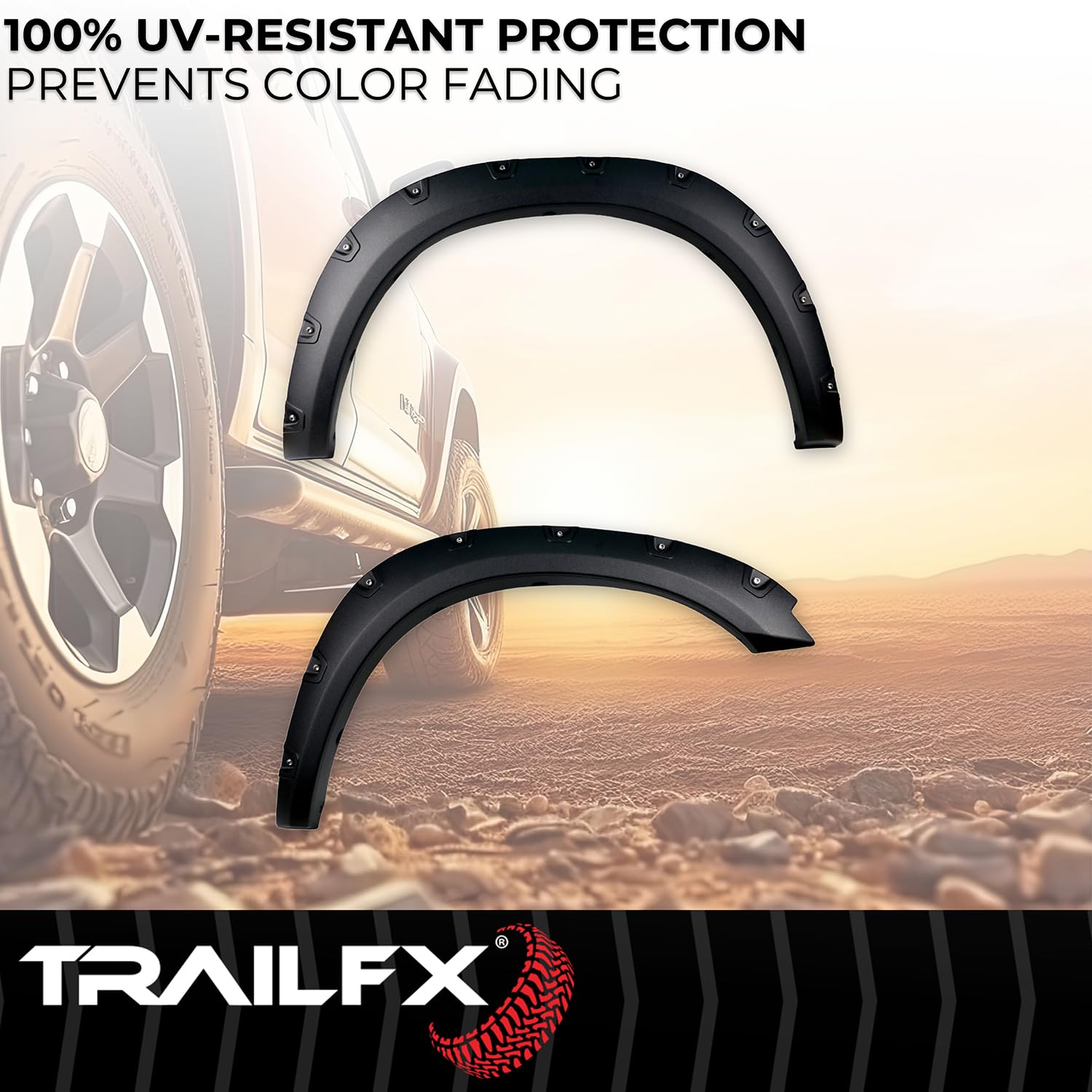 TrailFX Fender Flares Pocket Style for Ram 1500 2011-2018 Black Textured Paintable Polypropylene Set of 4 with Stainless and Black Steel Rivets TrailFX TFD3002T