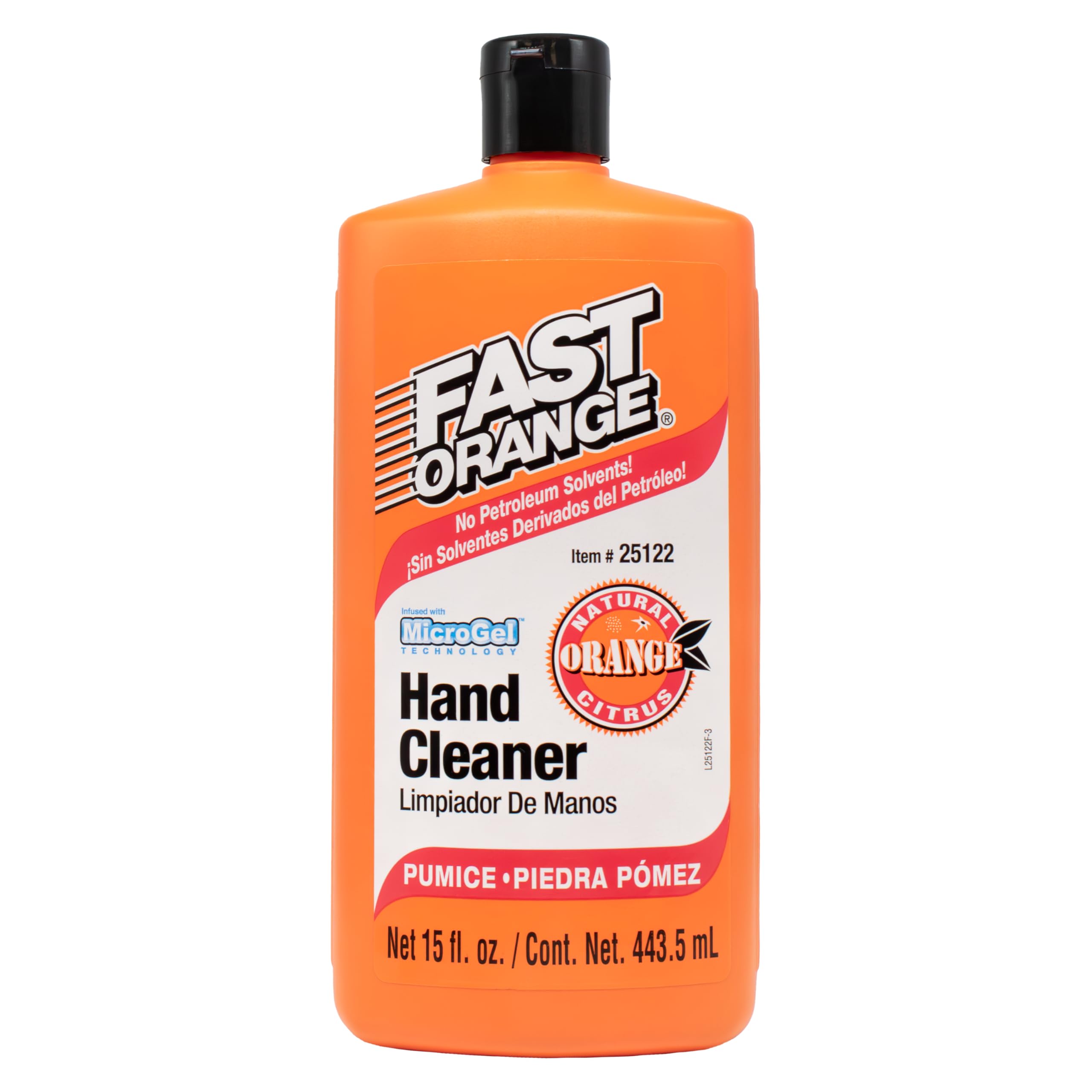 Pumice Lotion Fast Orange 25122, Heavy Duty Hand Cleaner, Natural Citrus Scent, Waterless Cleaner For Mechanics, Strong Grease Fighter, 15 oz