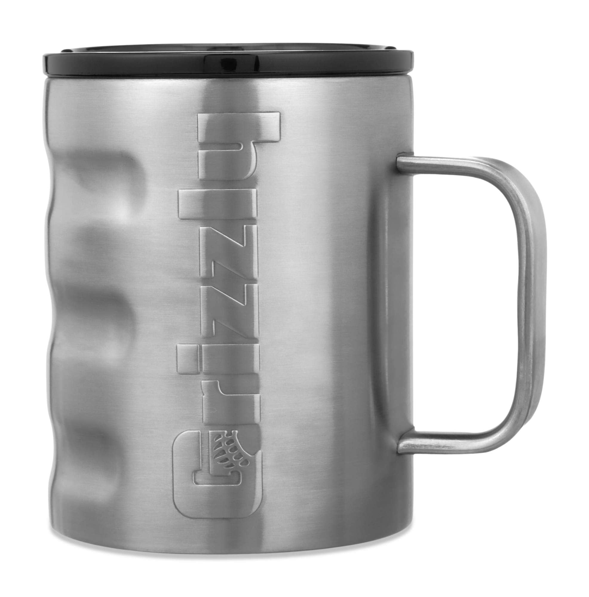 Camp Cup Grizzly Grip 11 oz | Stainless Steel |Vacuum Insulated with TwistTop Lid | Mug For Beach Camping Coffee Hiking Fishing Hunting Tea | Brushed