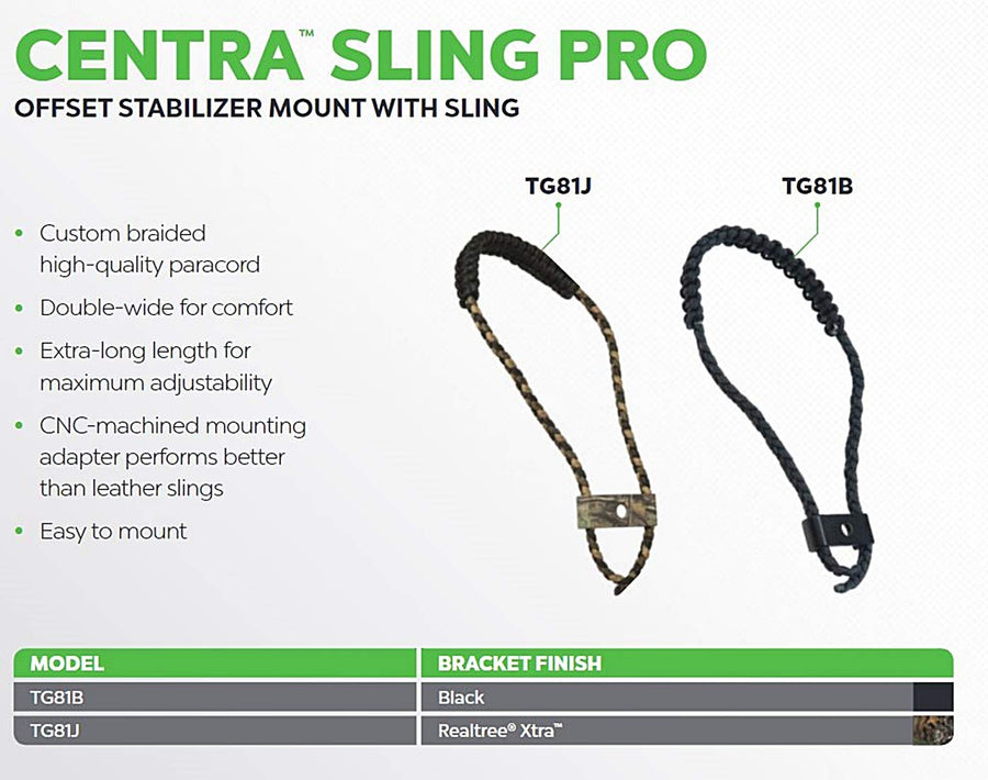 Centra Sling Pro TRUGLO Offset Stabilizer Mount w/Sling Paracord, Double-Wide, Extra-Long, Realtree Xtra