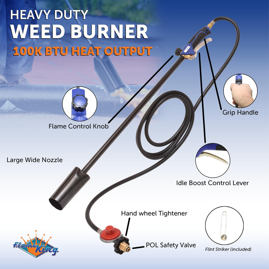 100,000 BTU Flame King Propane Torch Kit Heavy Duty Weed Burner, 10-FT Hose Regulator Assembly, 40 inches Long
