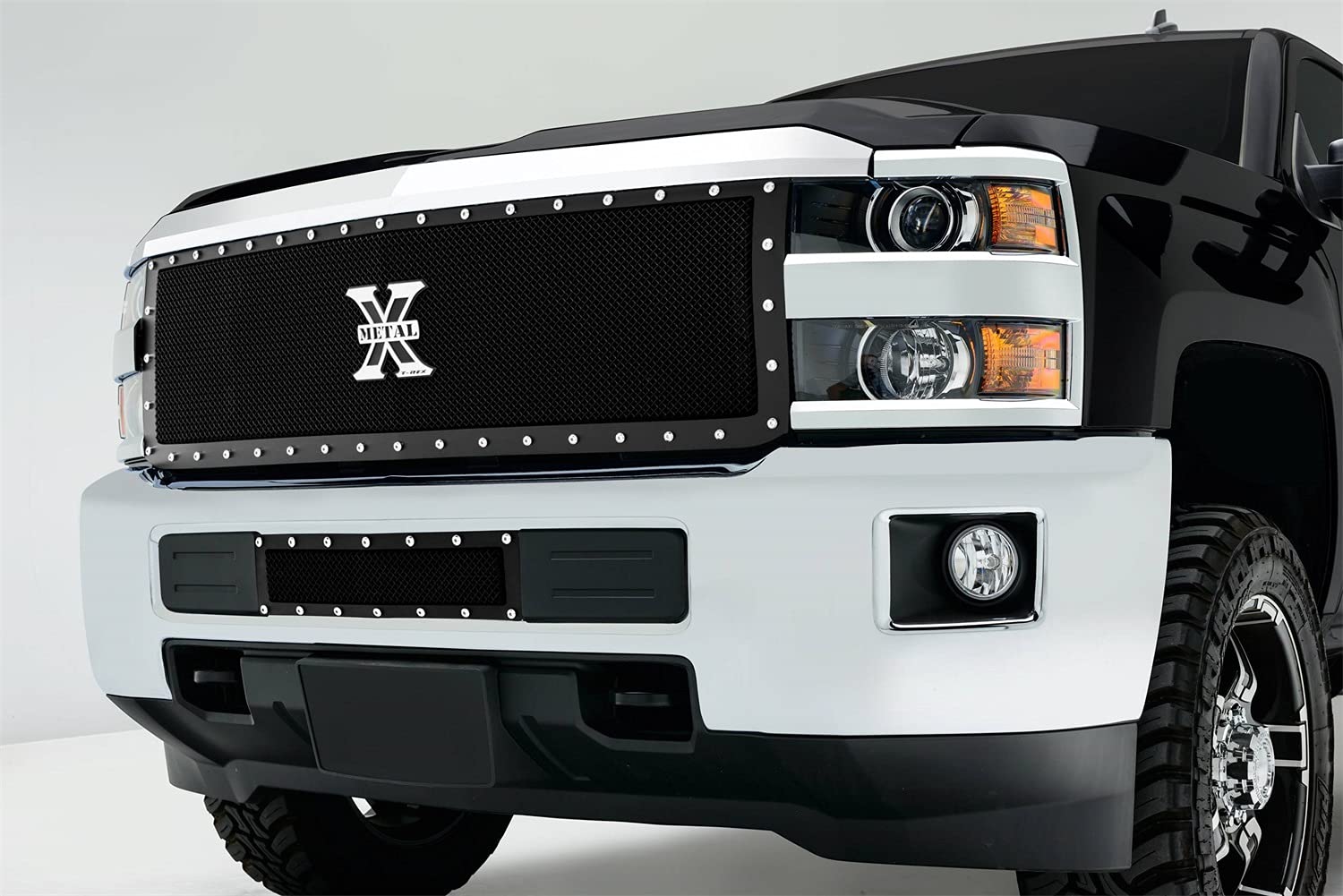 2015-2019 Silverado HD T-Rex Grilles X-Metal Grille, Black, 1 Pc, Replacement, Chrome Studs - PN #6711231