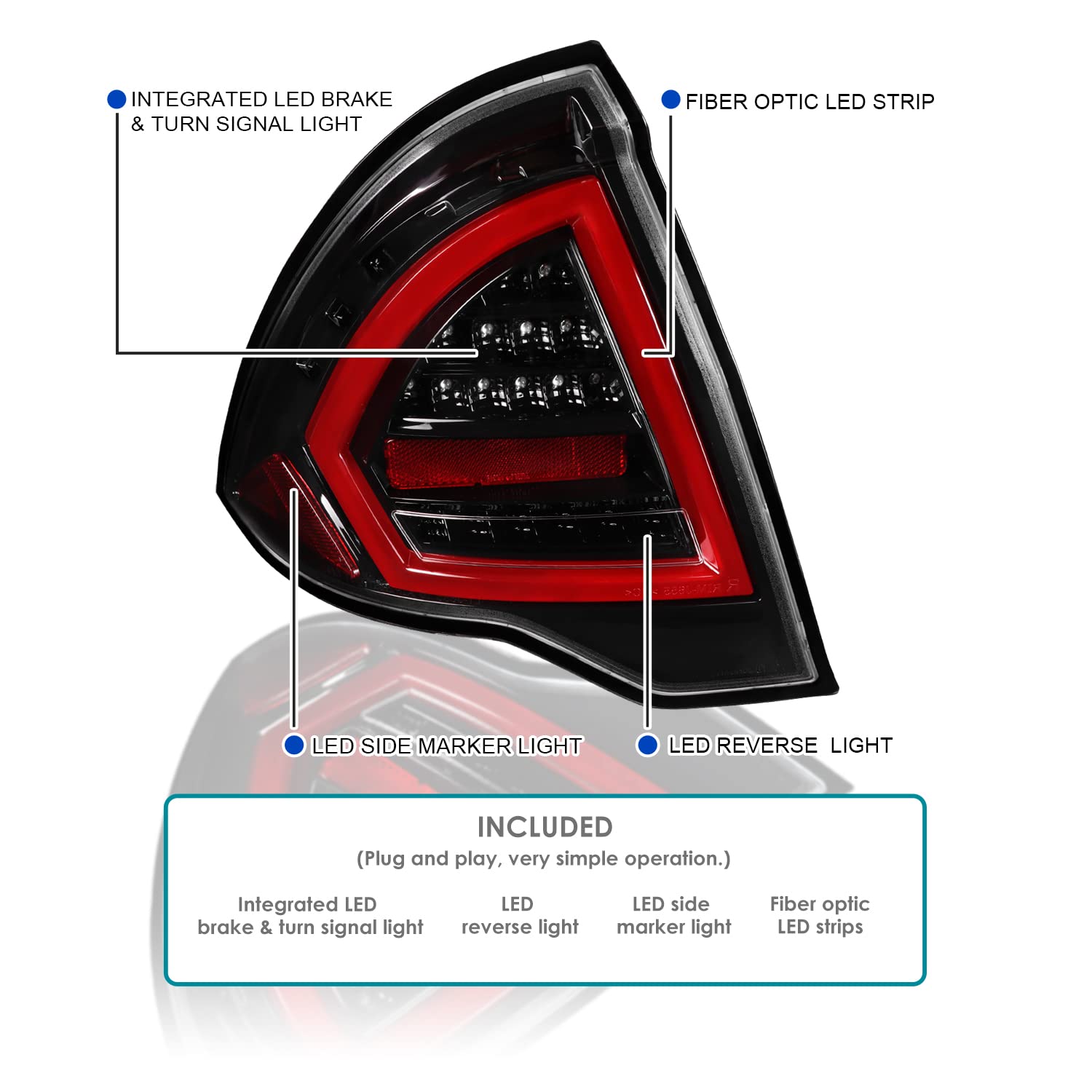 Jet Black Housing SPEC-D TUNING Red LED Bar Tail Lights Compatible with 2010-2012 Ford Fusion, Left + Right Pair Assembly