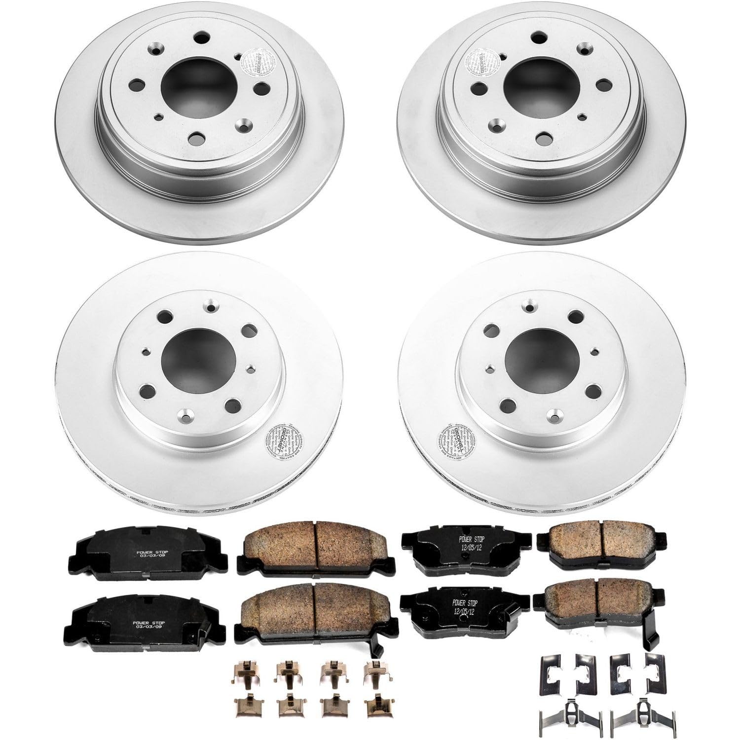Power Stop CRK700 Brake Rotor Coated and Ceramic Brake Pads- Front & Rear For Honda Civic 1992-1995, Honda Civic del Sol 1993-1997 [Model Specific]