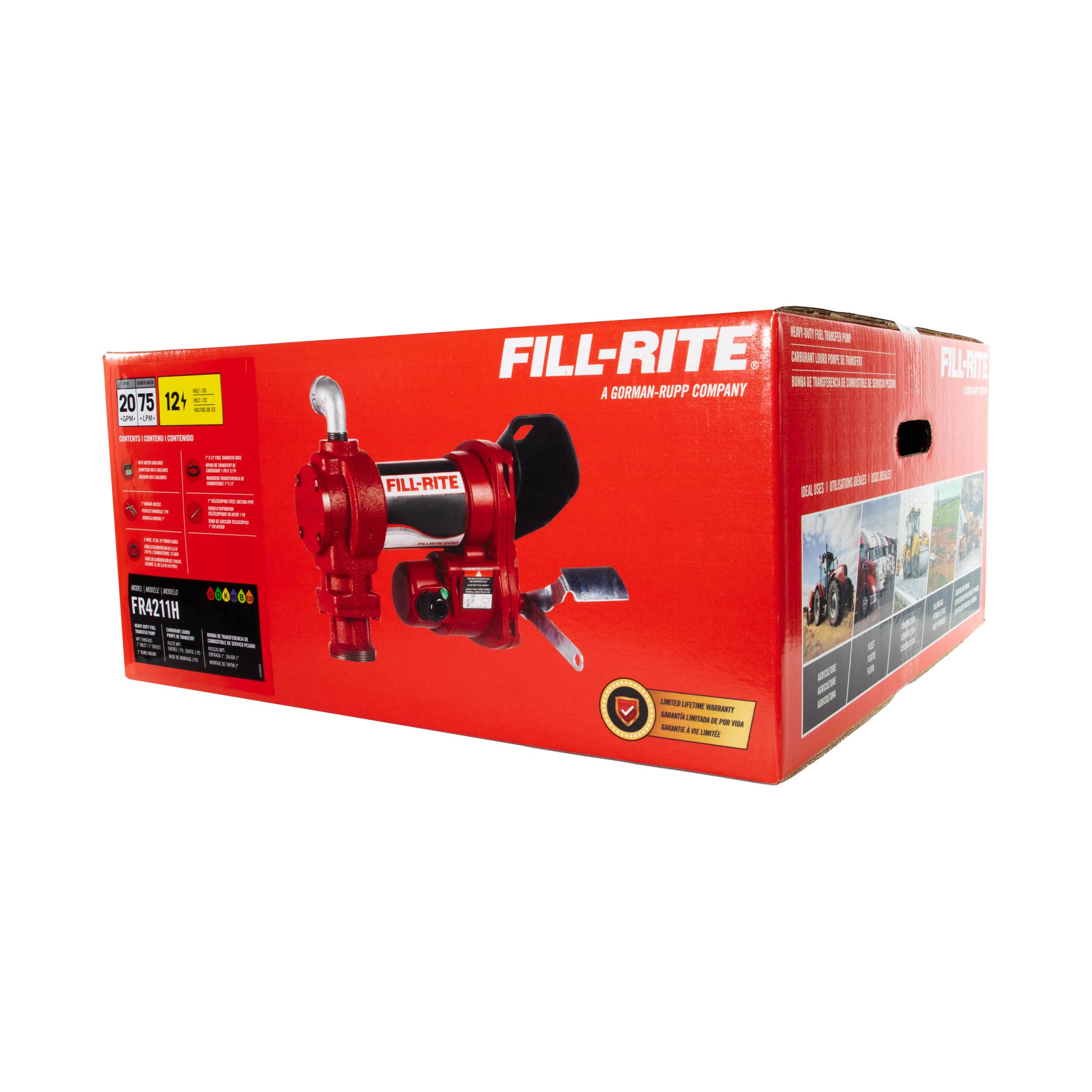Fill-Rite 12V FR4211H Fuel Transfer Pump with Standard Mechanical Meter Package, 20 GPM Gasoline, Diesel, Kerosene, Ethanol & Methanol Blends & Biodiesel