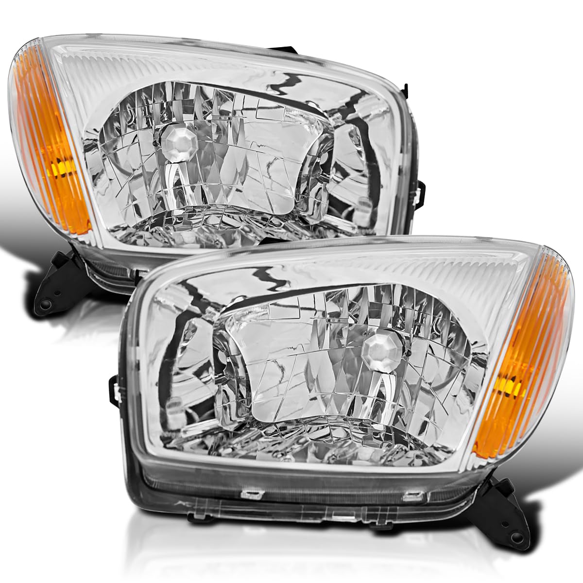 Chrome Headlights SPEC-D TUNING Compatible with 2001-2003 Toyota RAV4, Left + Right Pair Headlamps Assembly