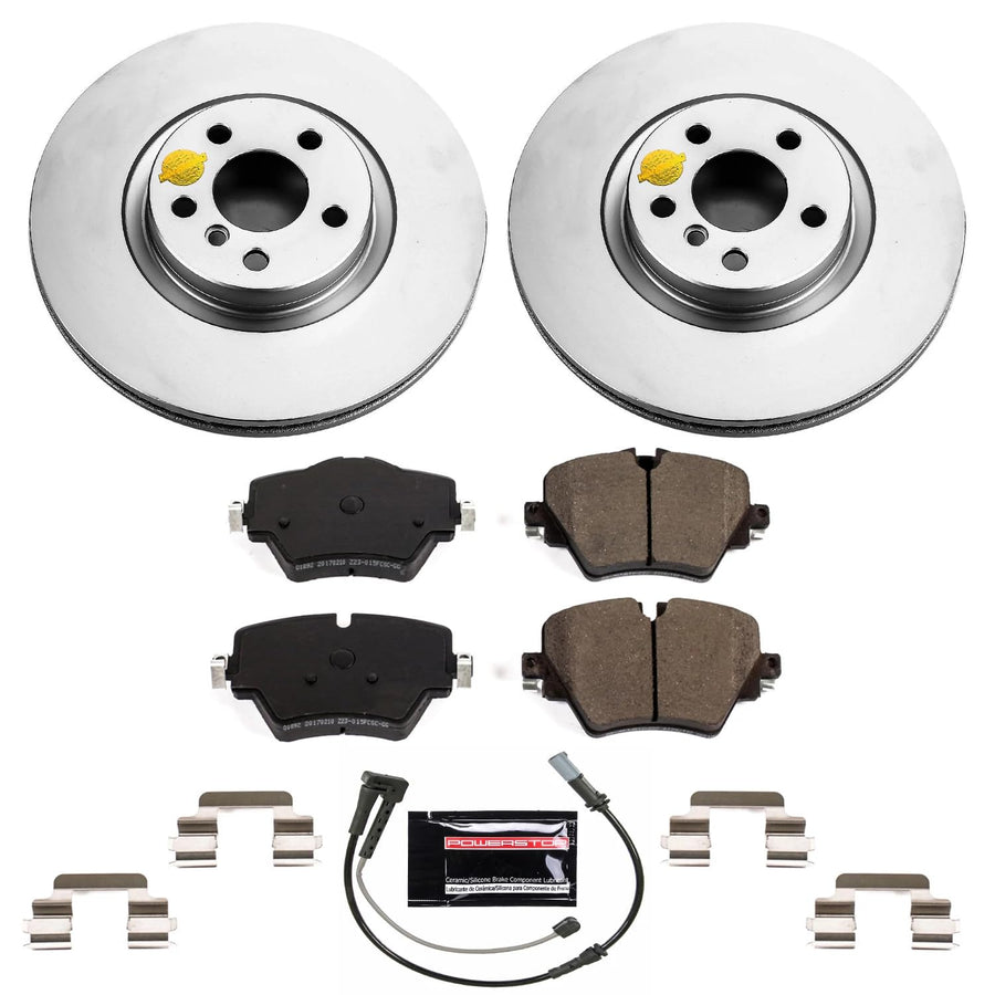 Power Stop Coated Brake Rotor CRK7888 and Ceramic Brake Pads- Front and 1 Front Sensor Wire