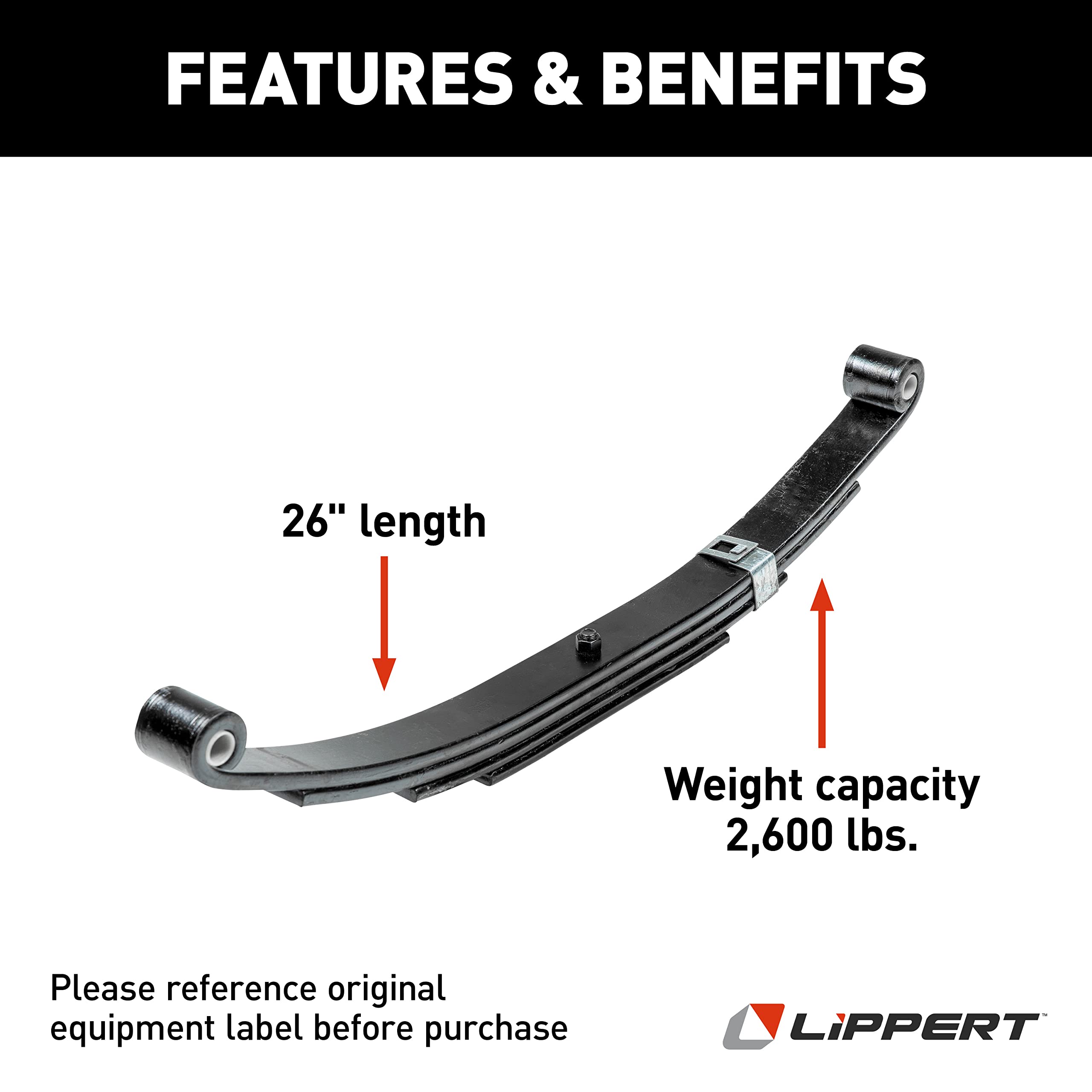 Lippert RV Trailer Replacement Suspension System Leaf Spring - 26" Long, 2,600-lb. Weight Capacity, Exact-Match Component Part - 702095