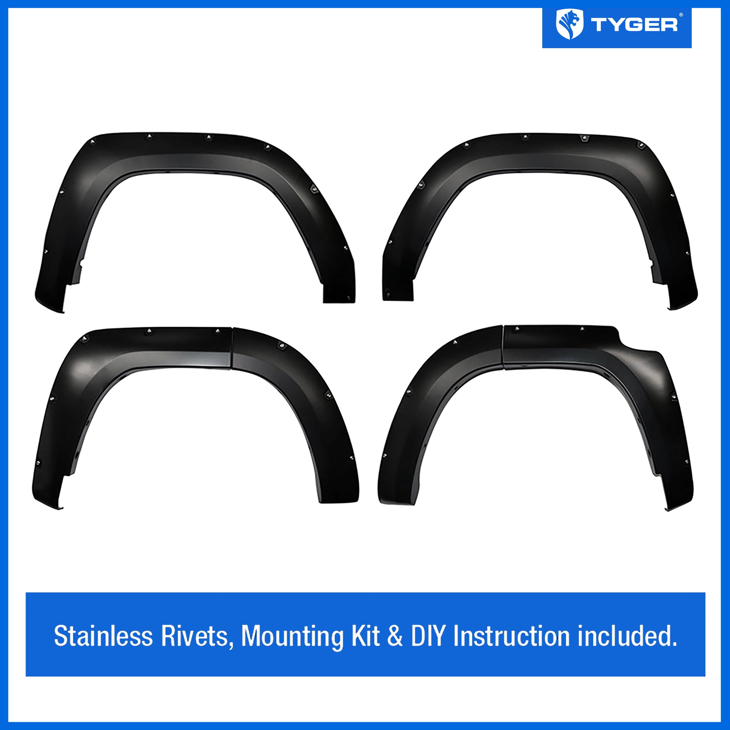 Tyger Auto Fender Flares 2014-2023 Compatible with Toyota 4Runner (Excl. Limited model), Smooth Textured Paintable Bolt-Riveted Style 4pc | TG-FF8T4358