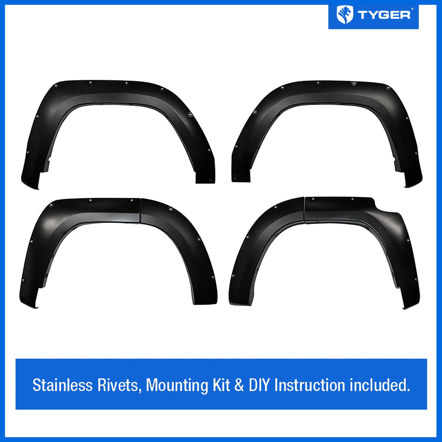 Tyger Auto Fender Flares 2014-2023 Compatible with Toyota 4Runner (Excl. Limited model), Smooth Textured Paintable Bolt-Riveted Style 4pc | TG-FF8T4358