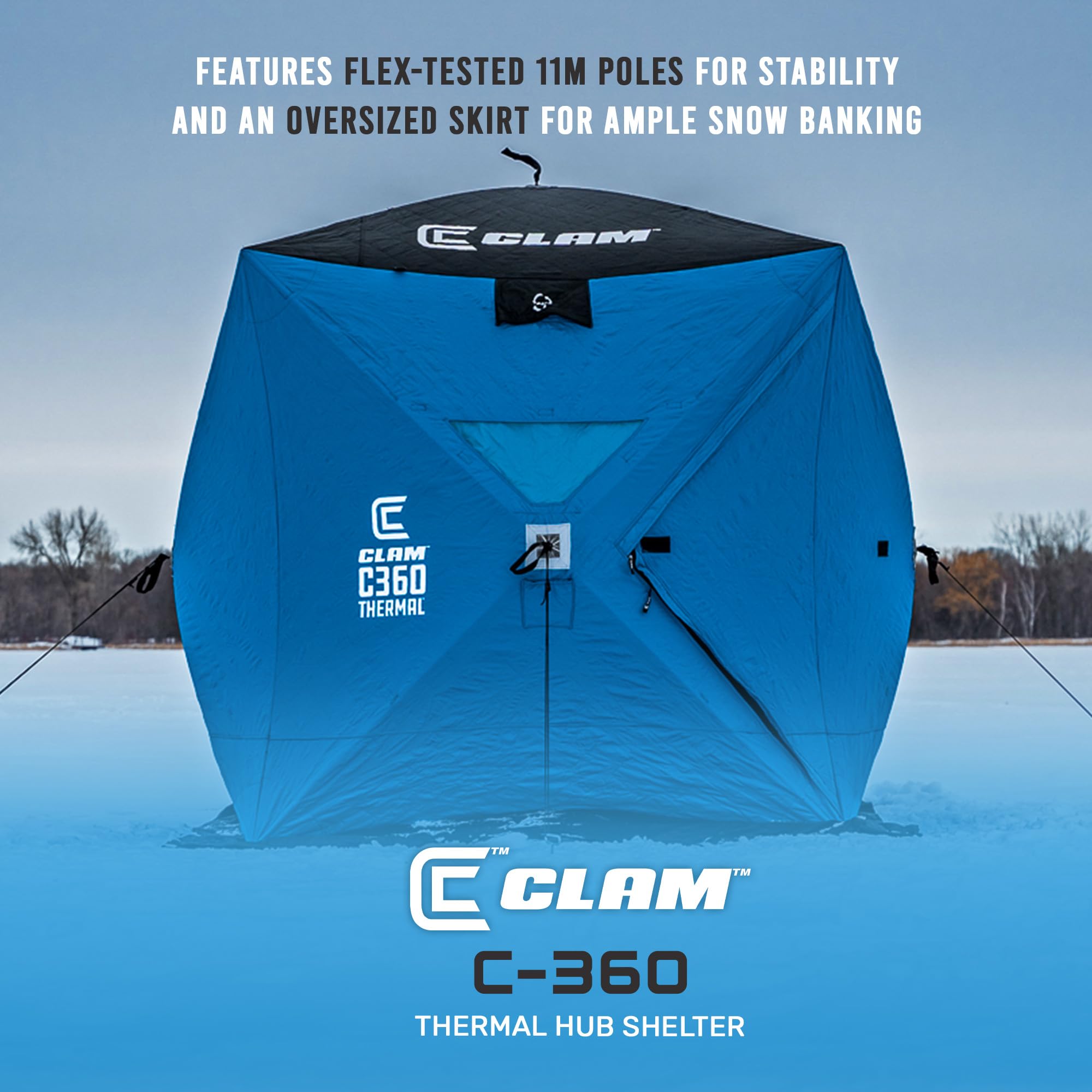 CLAM C-360 14475 Thermal Ice Fishing Shelter – Wind Resistant, Spacious Pop-Up Tent for 2-3 People with Easy Setup and Insulation for Cold Weather
