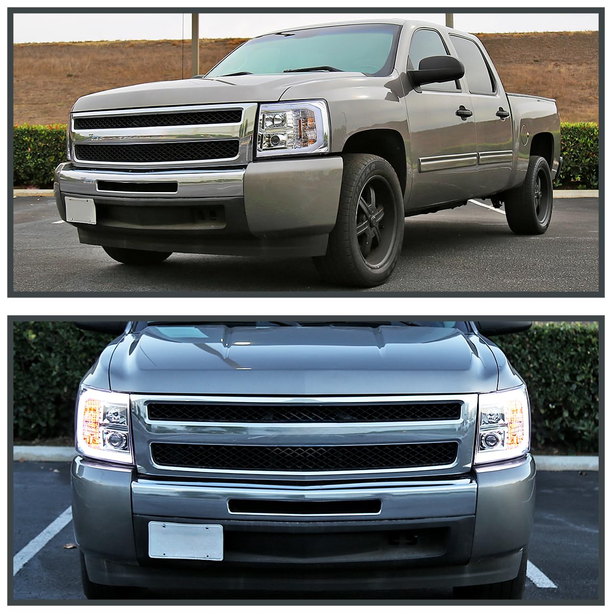 Chrome LED Light Tube Projector Headlights SPEC-D TUNING Compatible with 2007-2013 Chevy Silverado 1500 2500HD 3500HD, Left + Right Pair Headlamps Assembly