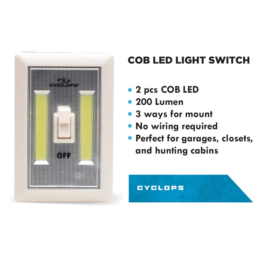 COB LED Light Switch Cyclops - 2 Pack Powerful Compact Portable Battery-Operated Cordless Lights for Garage, Closet, Pantry, Hunting Space