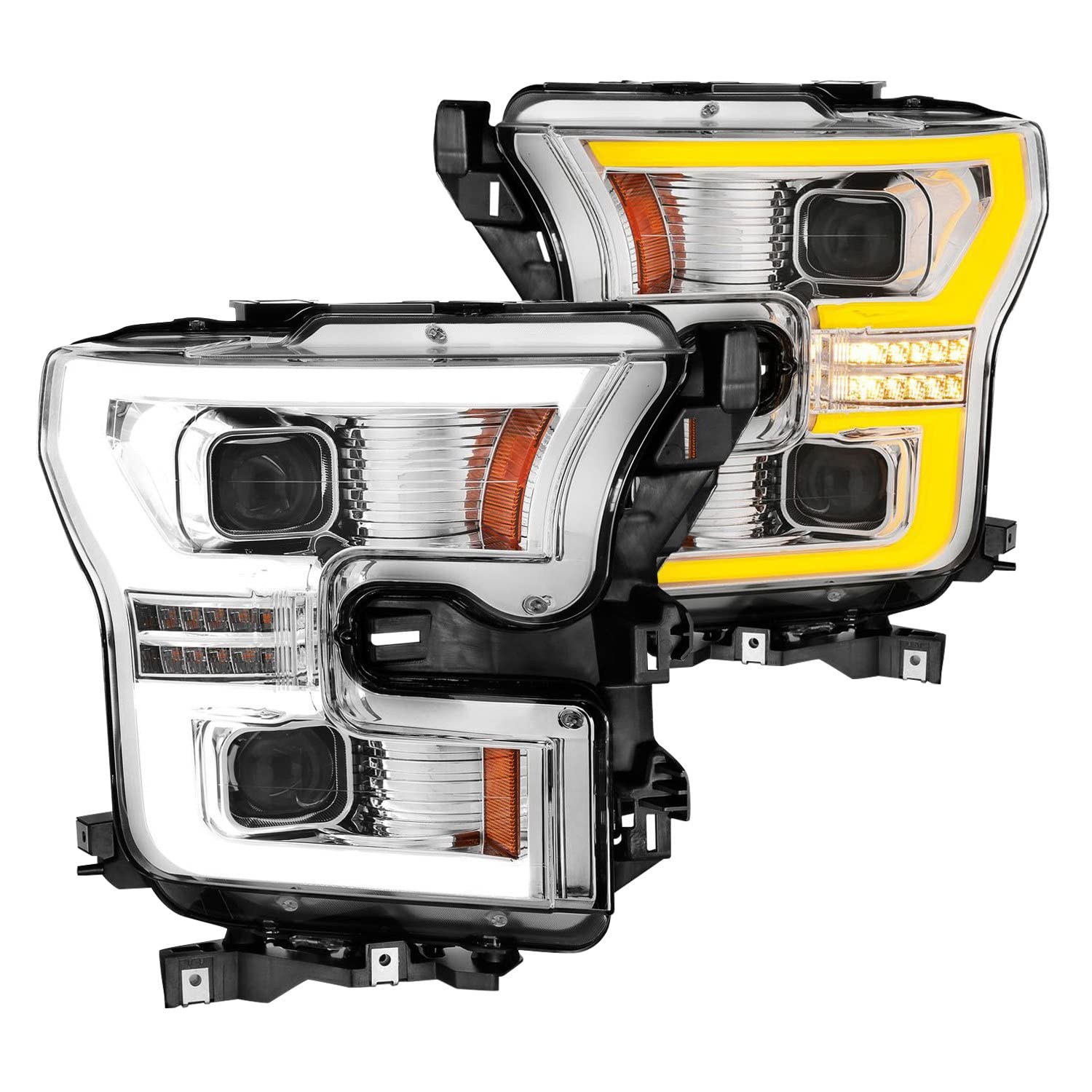 15-17 Ford F-150 ANZO LED Projector Headlights - w/Light Bar Switchback Chrome Housing (111548)