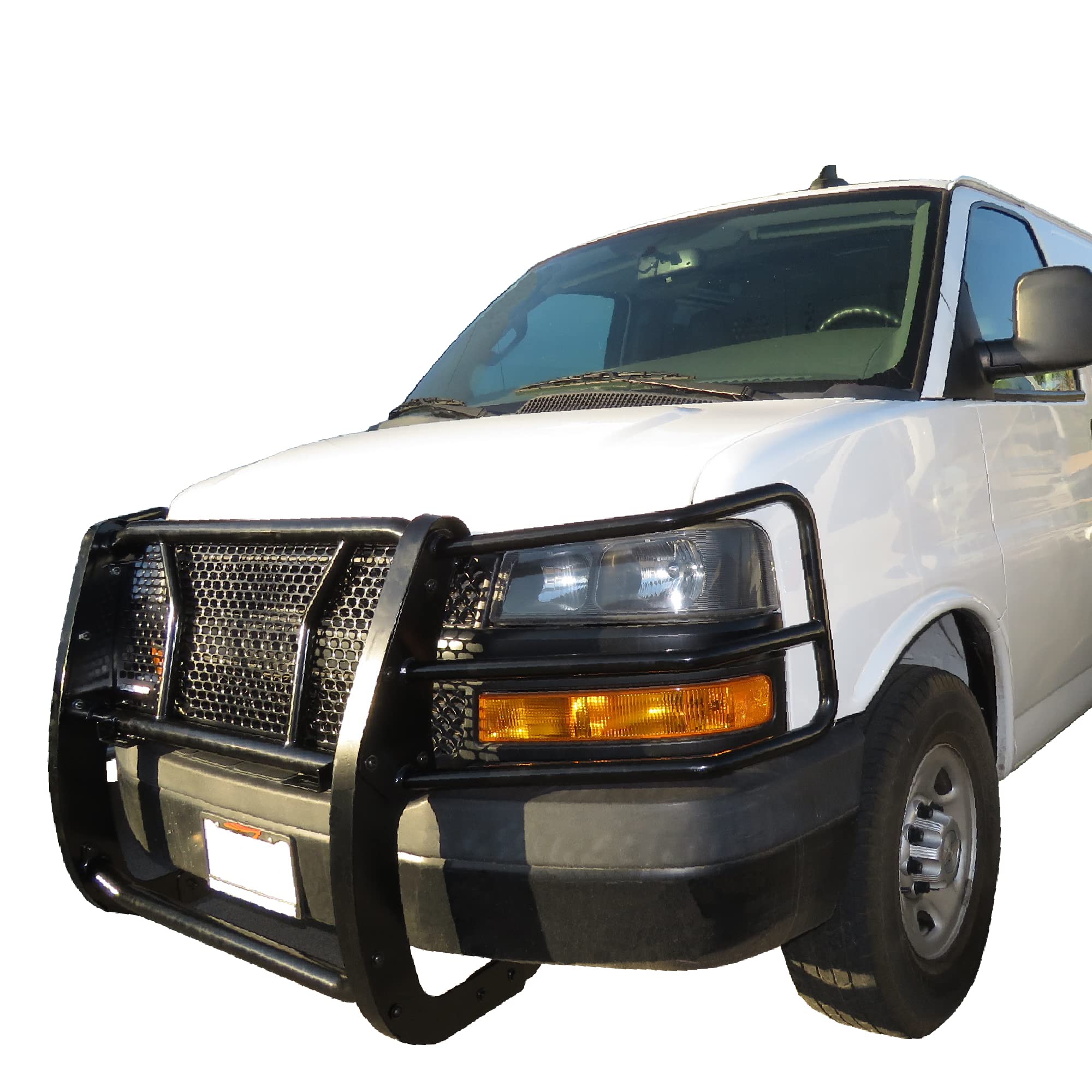 RUGGED Black Horse Heavy Duty Grille Brush Bumper Guard Modular Black Compatible with 2003-2014 Express 1500|2003-2024 Express 2500/3500|2009-2024 Express 4500/Express Cargo-RU-GV02MA-B