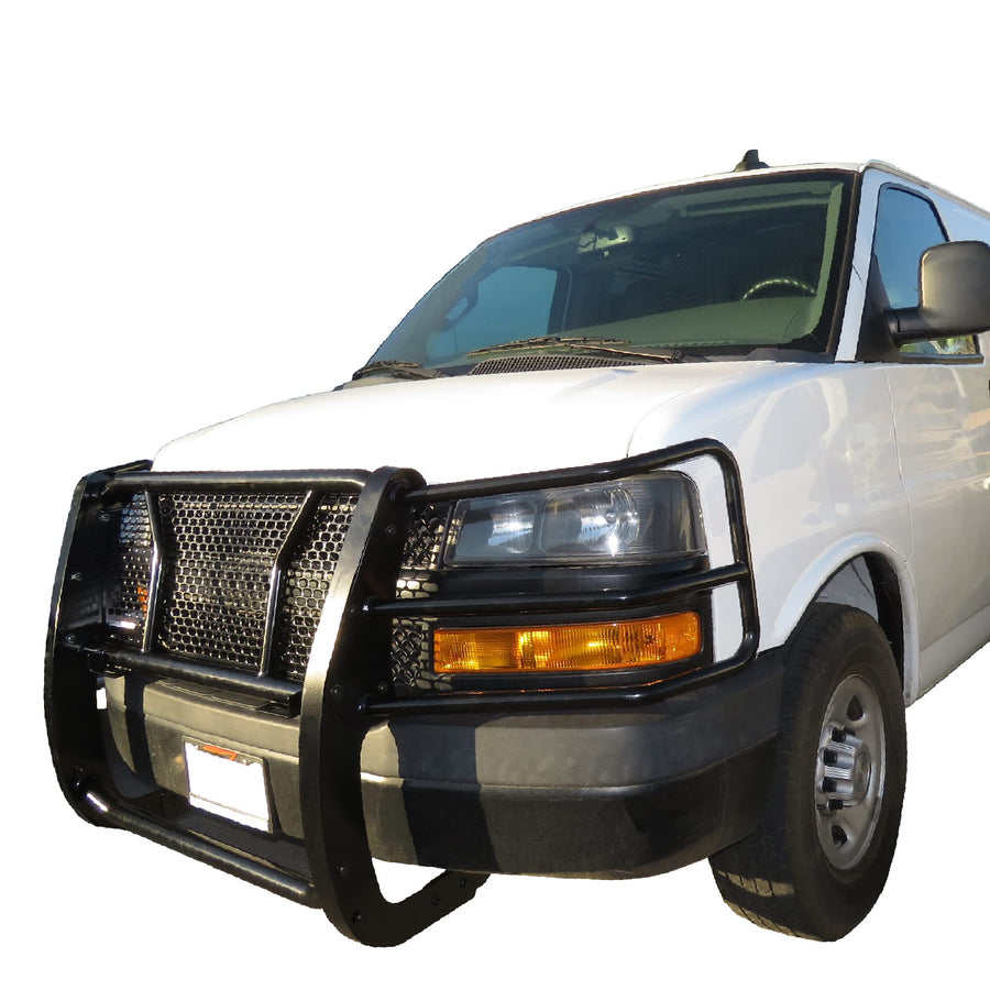 RUGGED Black Horse Heavy Duty Grille Brush Bumper Guard Modular Black Compatible with 2003-2014 Express 1500|2003-2024 Express 2500/3500|2009-2024 Express 4500/Express Cargo-RU-GV02MA-B