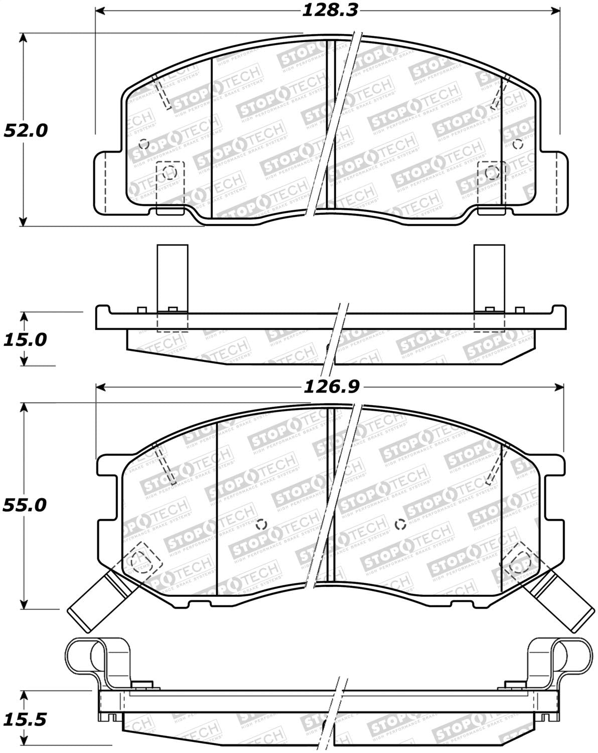 Front StopTech 308.05270 Brake Pads with Shims and Hardware Street