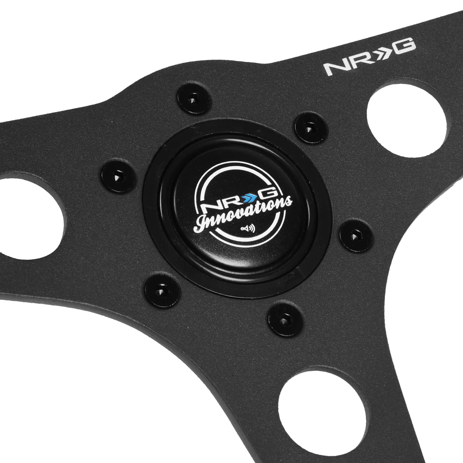 NRG Innovations 350mm Black Leather Reinforced Sport Steering Wheel NRG-RST-068BK, 3 Black Spokes with Stitching and non Deep Dish