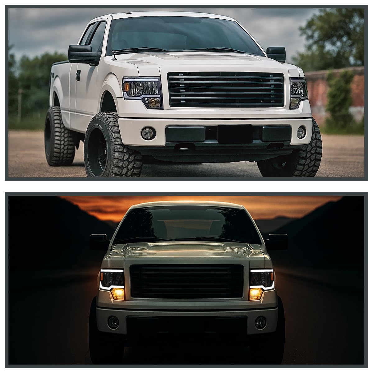 Black SPEC-D TUNING Headlights w/LED Tube Compatible with 2009-2014 Ford F150 F-150, Left + Right Pair Headlamps Assembly