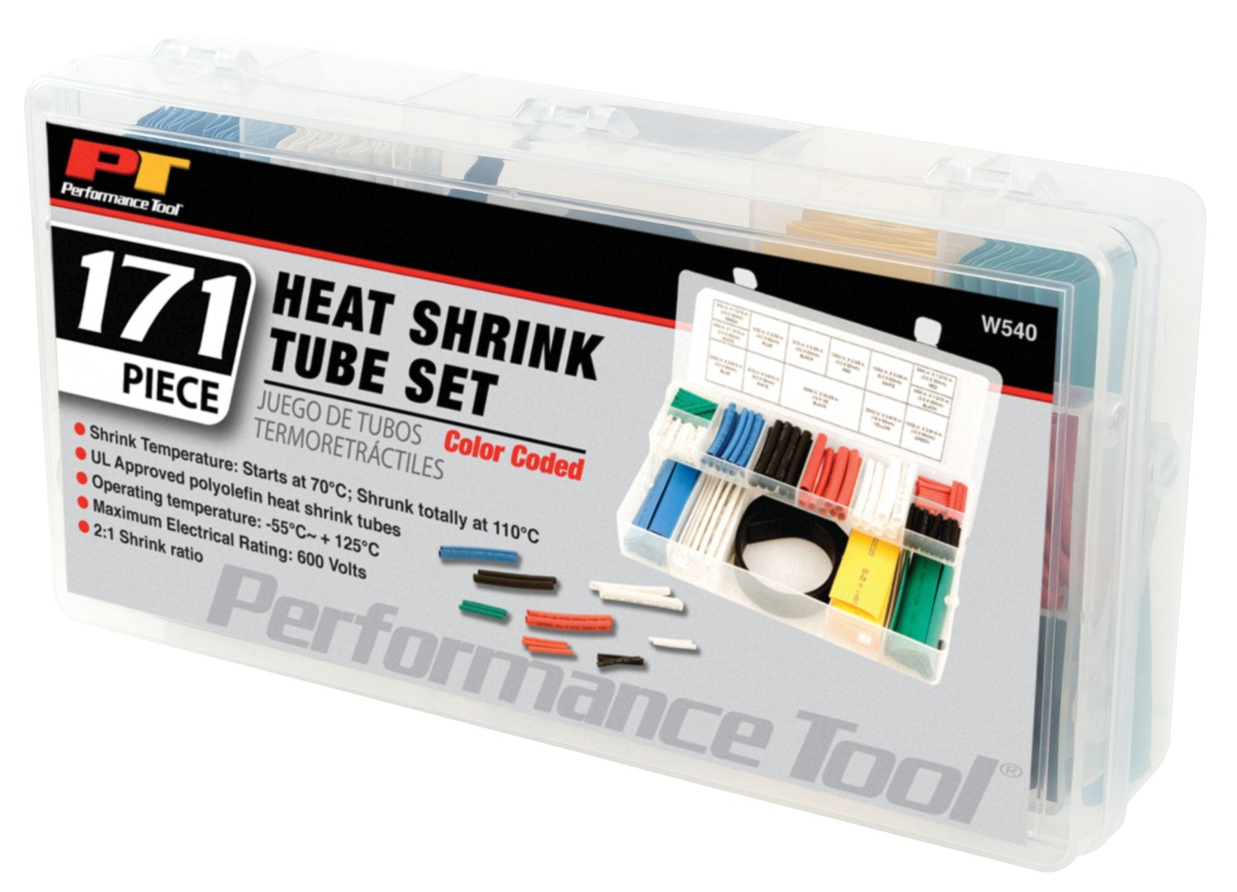 W540 Performance Tool Heat Shrink Tubing Assortment with 2:1 Shrink Ratio, Multiple Diameters and Lengths, Two-Tier Folding Case for Easy Storage
