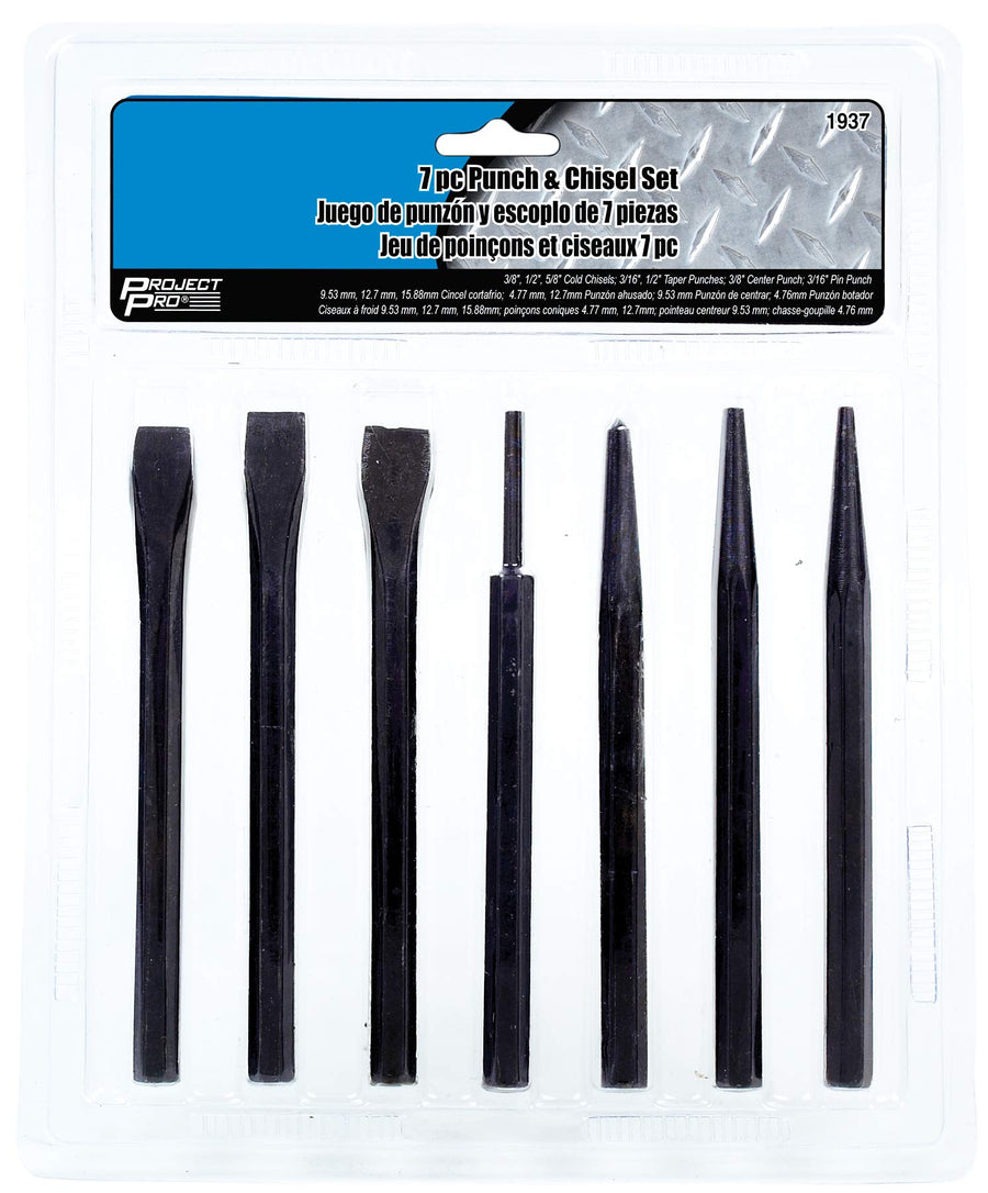7-Piece Performance Tool 1937 Punch and Chisel Set - Heavy Duty Tools for Precision Metalworking and Woodworking Tasks