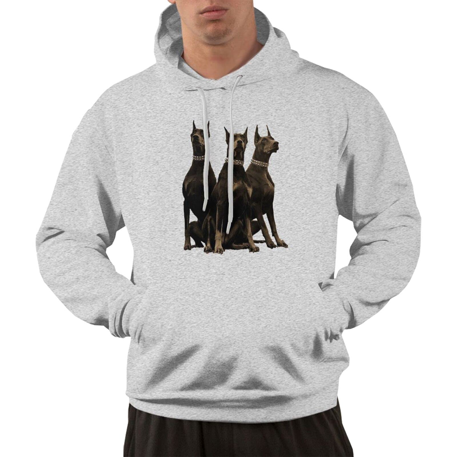 Majestic Dog 3D Printing Personalized Cartoon Hoodie Hoodie Fleece Round Tie Pocket Pullover Sweater Fall and Winter Pullover Thickening, Gray, Small