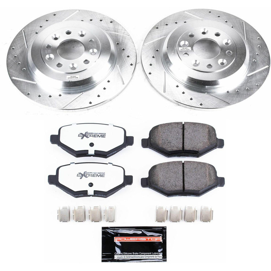Rear Brake Kit Power Stop For 2011 2012 Ford Edge - Truck & Tow Carbon Fiber Ceramic Brake Pads & Drilled and Slotted Rotors Replacement, K4744-36