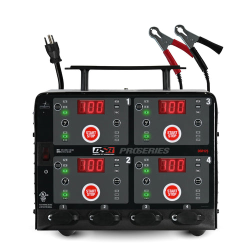 DSR Pro Heavy-Duty Schumacher Electric 4-Bank Automatic 10A Car Battery Charger and Maintainer, Charging Station, Professional Grade, for 6V/12V Automotive and Marine Batteries, DSR125