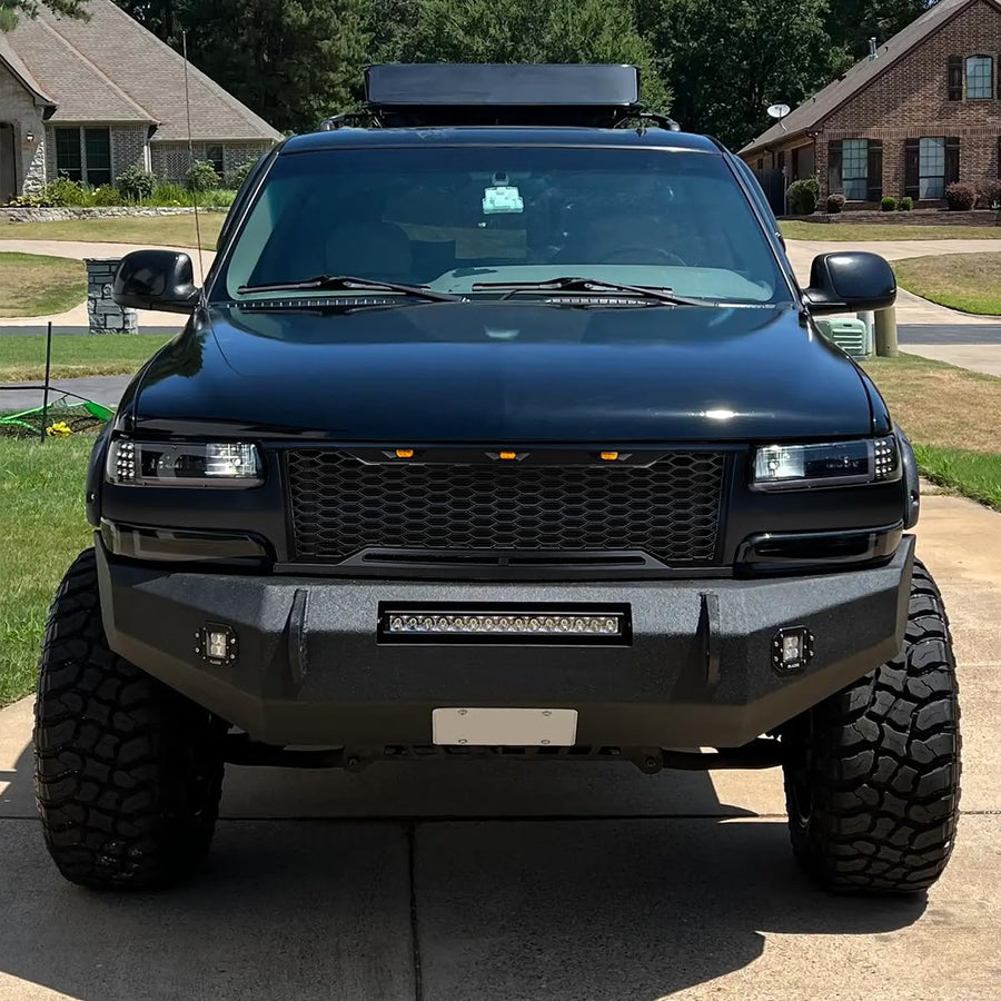 Matte Black Mesh Grille w/LED Lamps SPEC-D TUNING Compatible with 1999-2002 Chevy Silverado 1500
