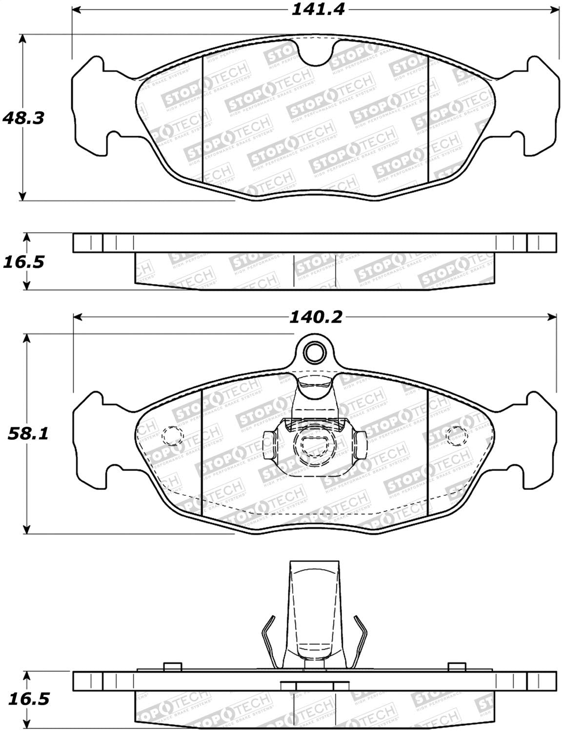 Rear StopTech 308.06881 Brake Pads with Shims and Hardware Street
