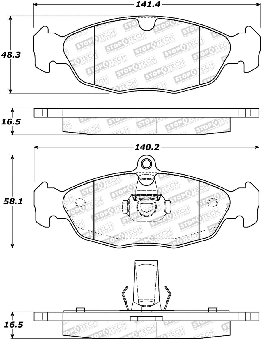 Rear StopTech 308.06881 Brake Pads with Shims and Hardware Street