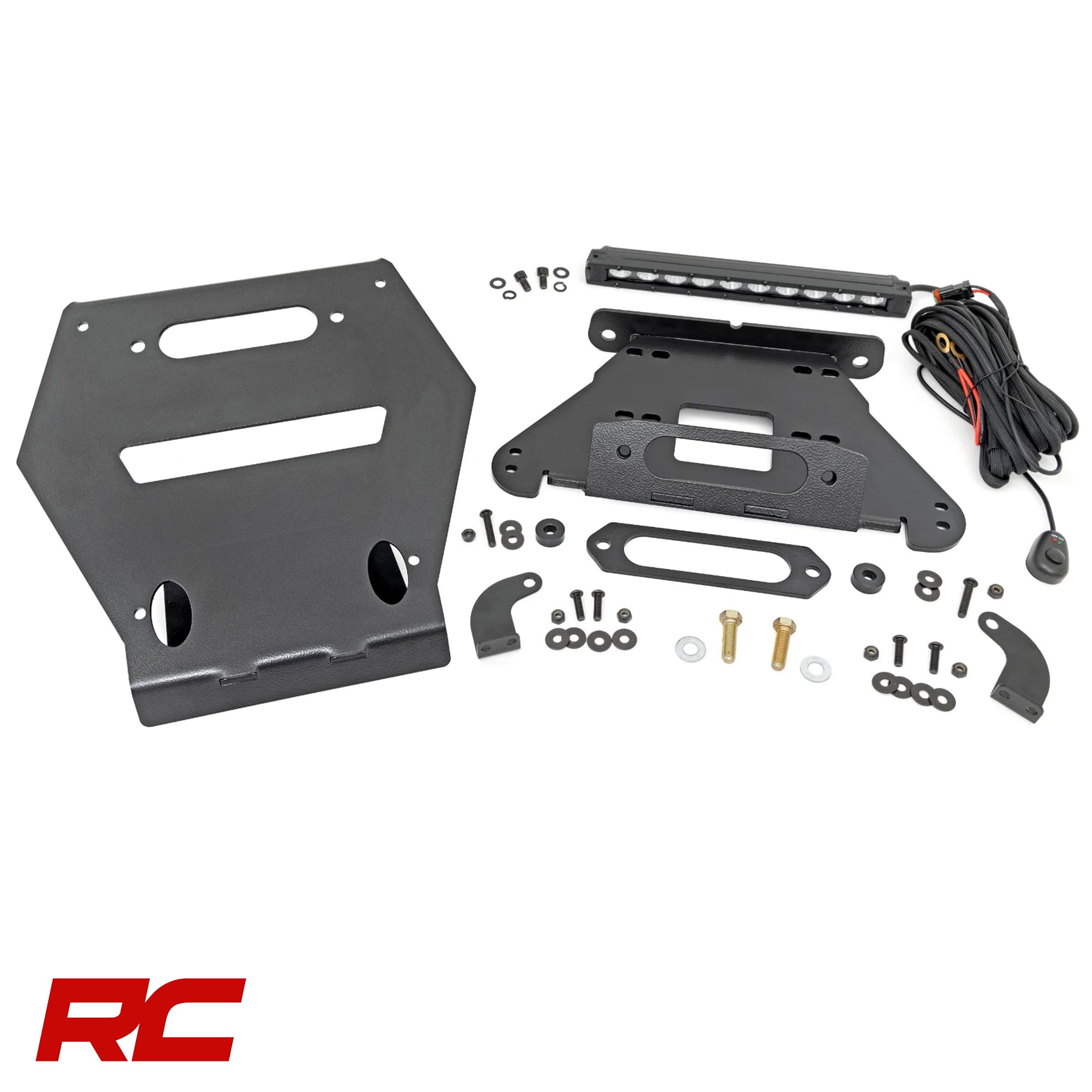 Rough Country Winch Mount for Polaris RZR Pro R - Bolt-on Mounting Plate for 3,500-5,000 LB Winches, 10" Slimline LED Light