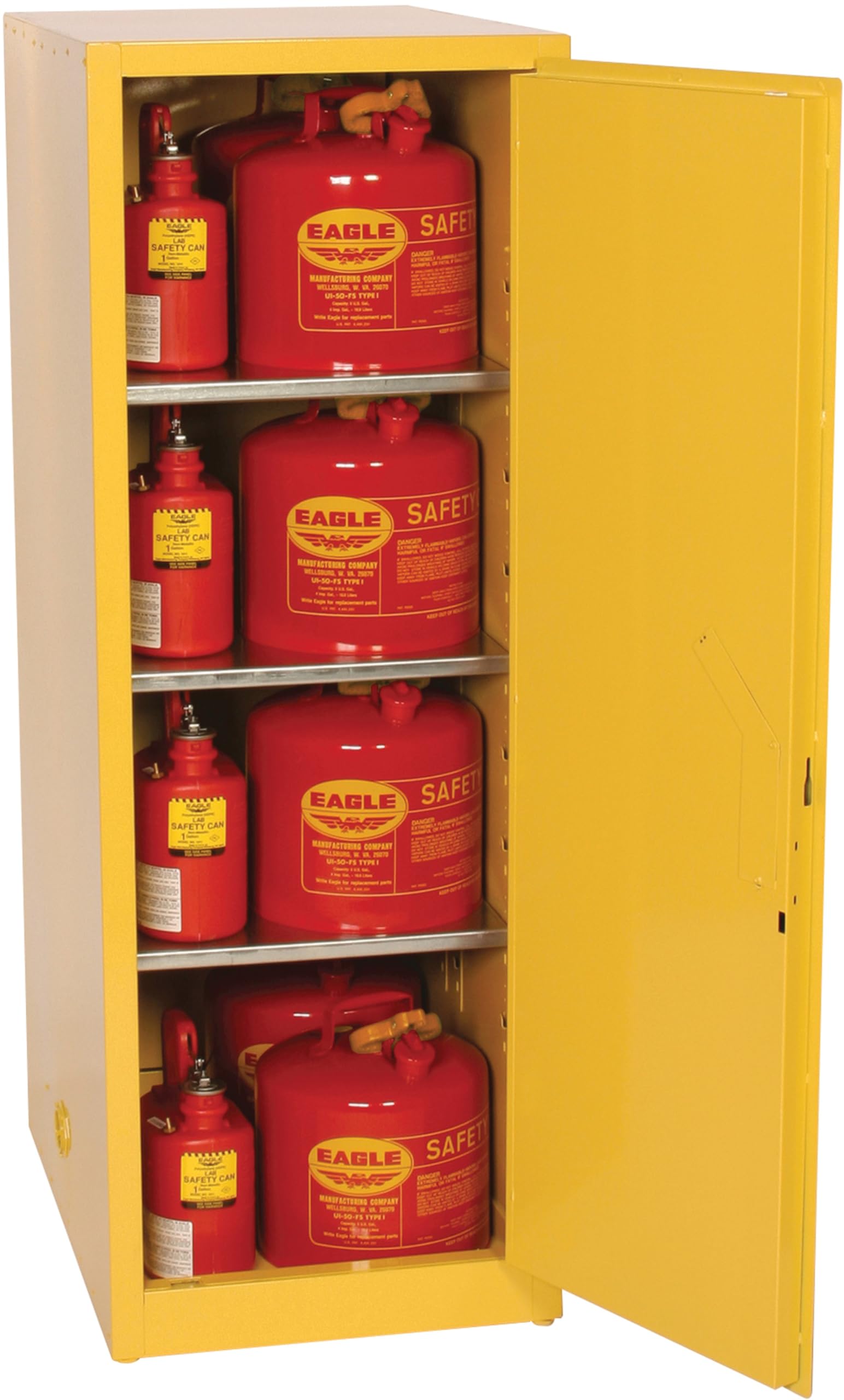 48 Gallon Eagle American Made F﻿lammable Liquid Storage Cabinet, Manual-Close Slimline Fireproof Cabinet for Schools, Garages, Manufacturing Facilities, 23" x 34" x 65", 1946X