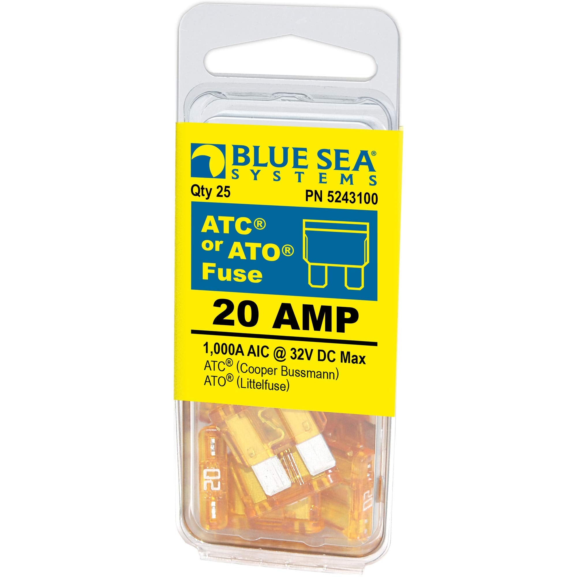 20A Blue Sea Systems ATO/ATC Fuse, 25 Pack