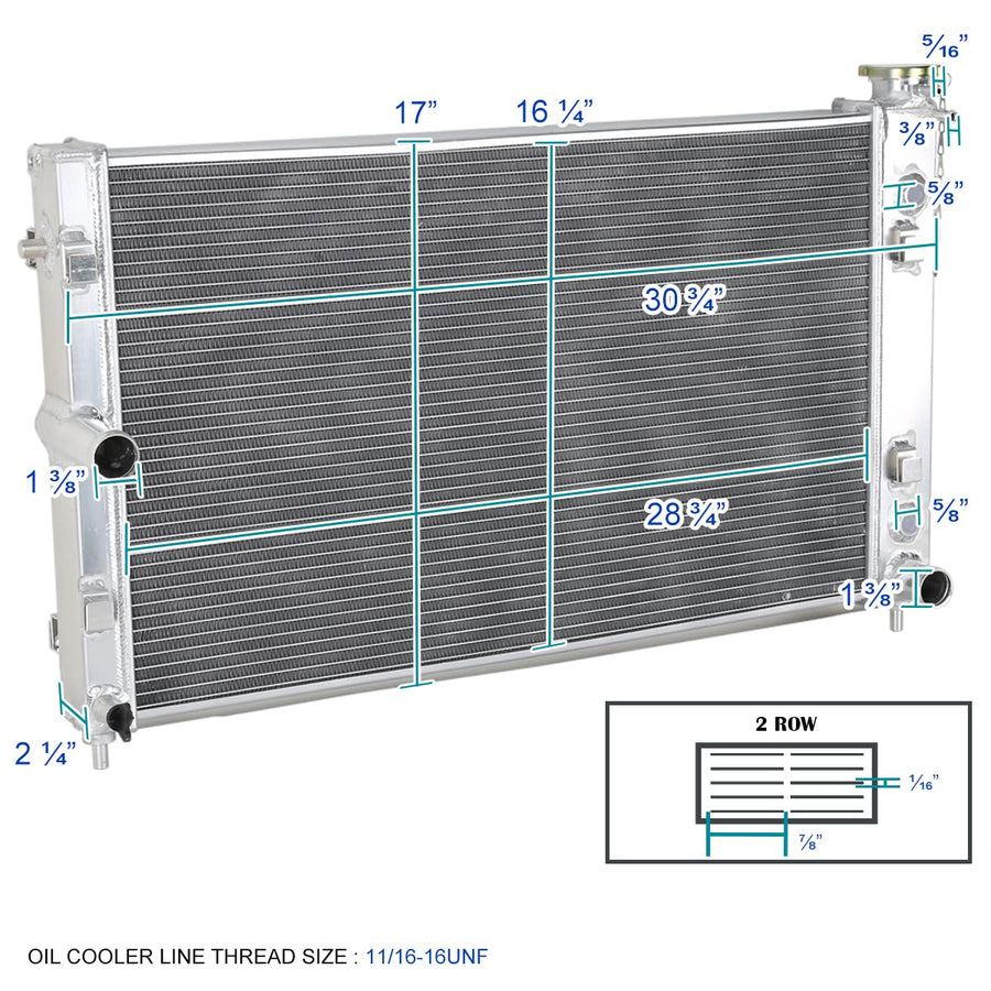 2 Row Aluminum Performance Cooling Radiator SPEC-D TUNING Compatible with 2005-2006 Pontiac GTO 6.0L V8