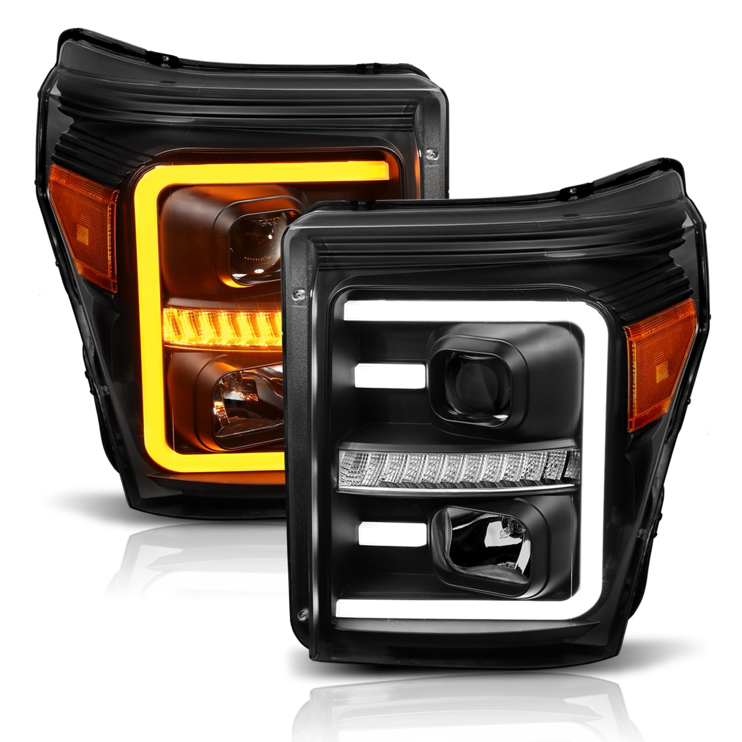 FORD SUPER DUTY ANZO USA 111406 11-16 PROJECTOR PLANK STYLE SWITCHBACK HEADLIGHTS BLACK