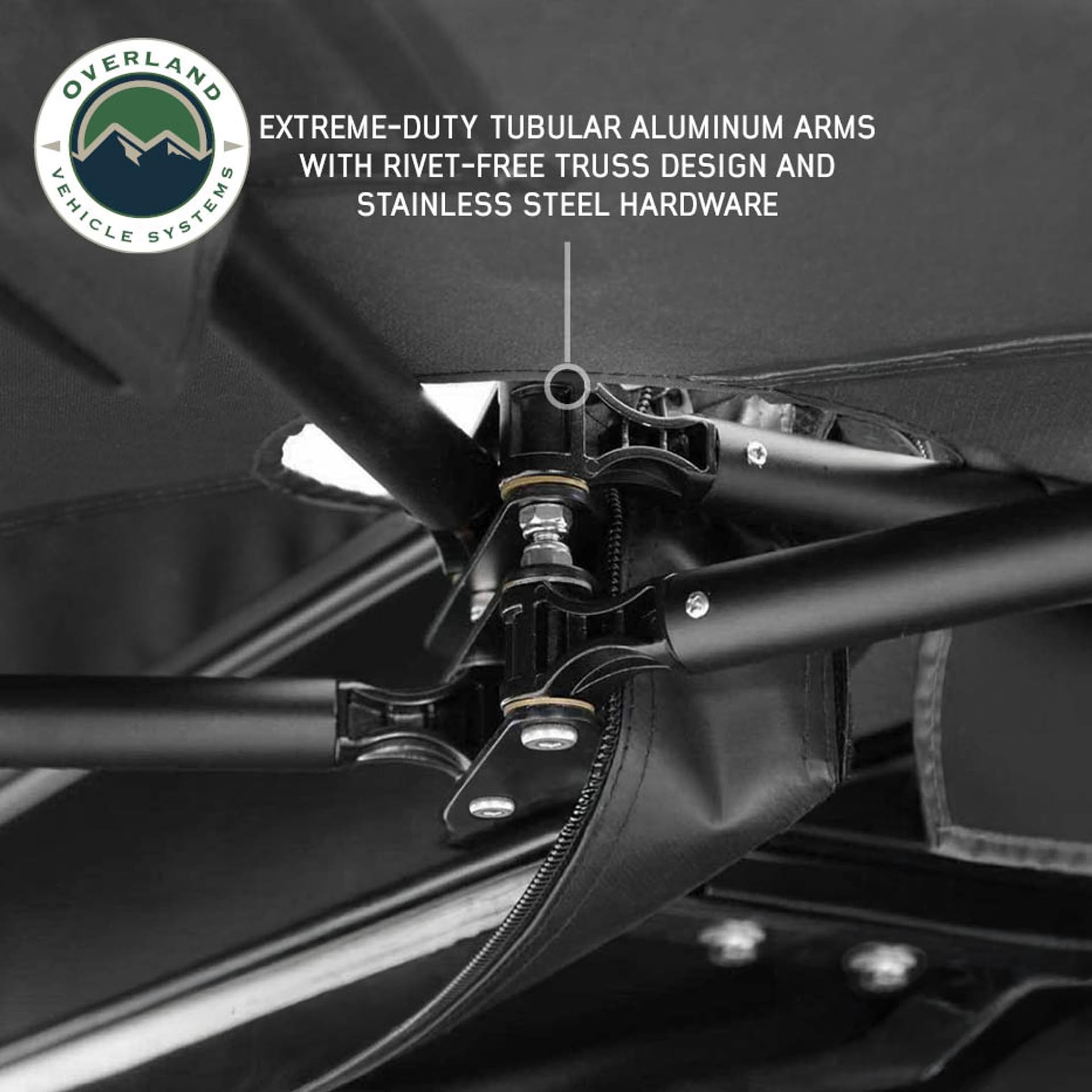 XD Nomadic 270 LTE - Overland Vehicle Systems Awning w/Lights, Black Body, Black Trim W/Black Travel Cover, Passenger Side