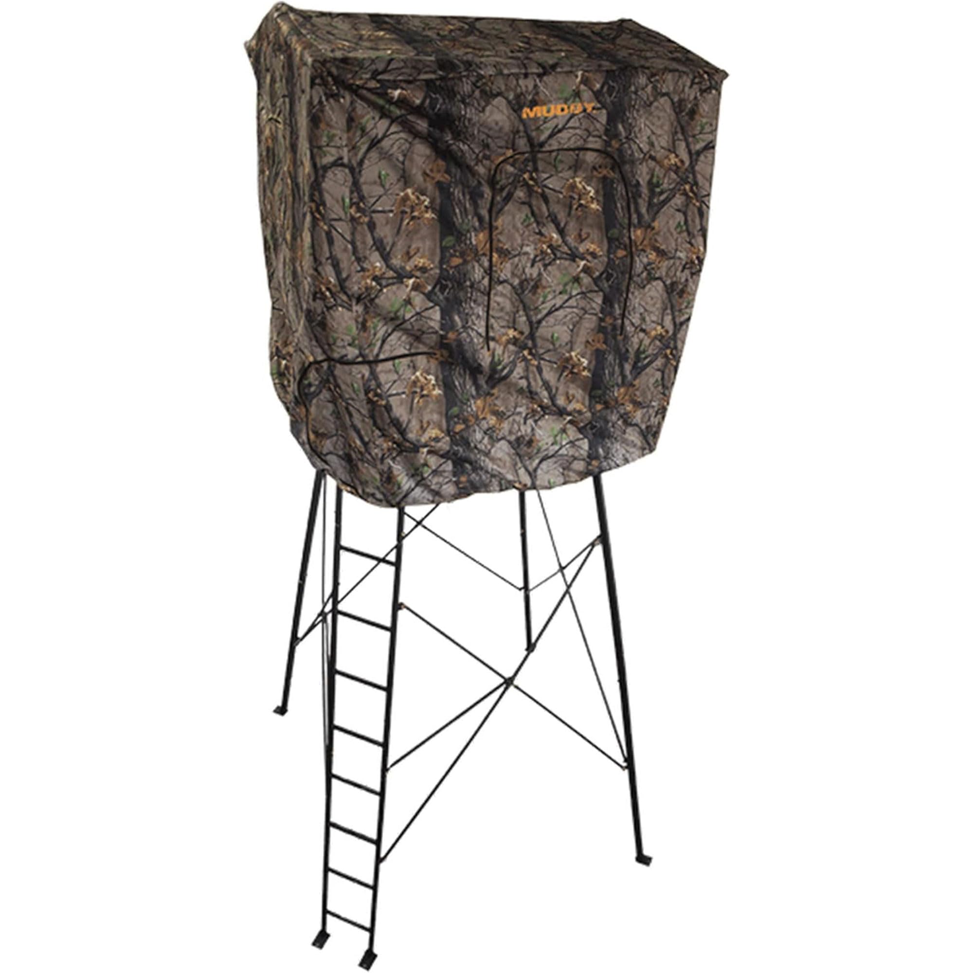 7' Tall MUDDY Quad Pod Steel Hunting Blind Cover with 4 Zippered Windows (Stand Not Included) - Portable Camouflage Shelter and Gear