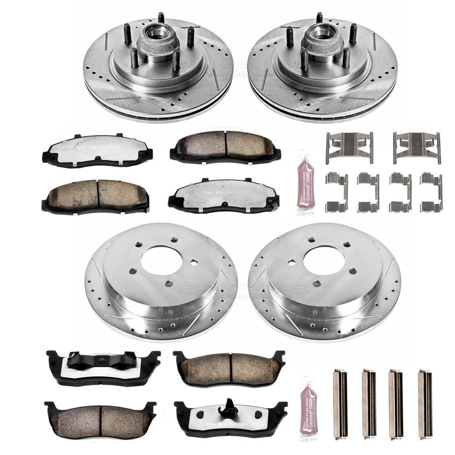Power Stop K1915-36 Z36 Truck & Tow Front and Rear Brake Kit, Carbon Fiber Ceramic Brake Pads and Drilled/Slotted Brake Rotors For Ford F-150, Ford F-150 Heritage, Lincoln Black [Model Specific]