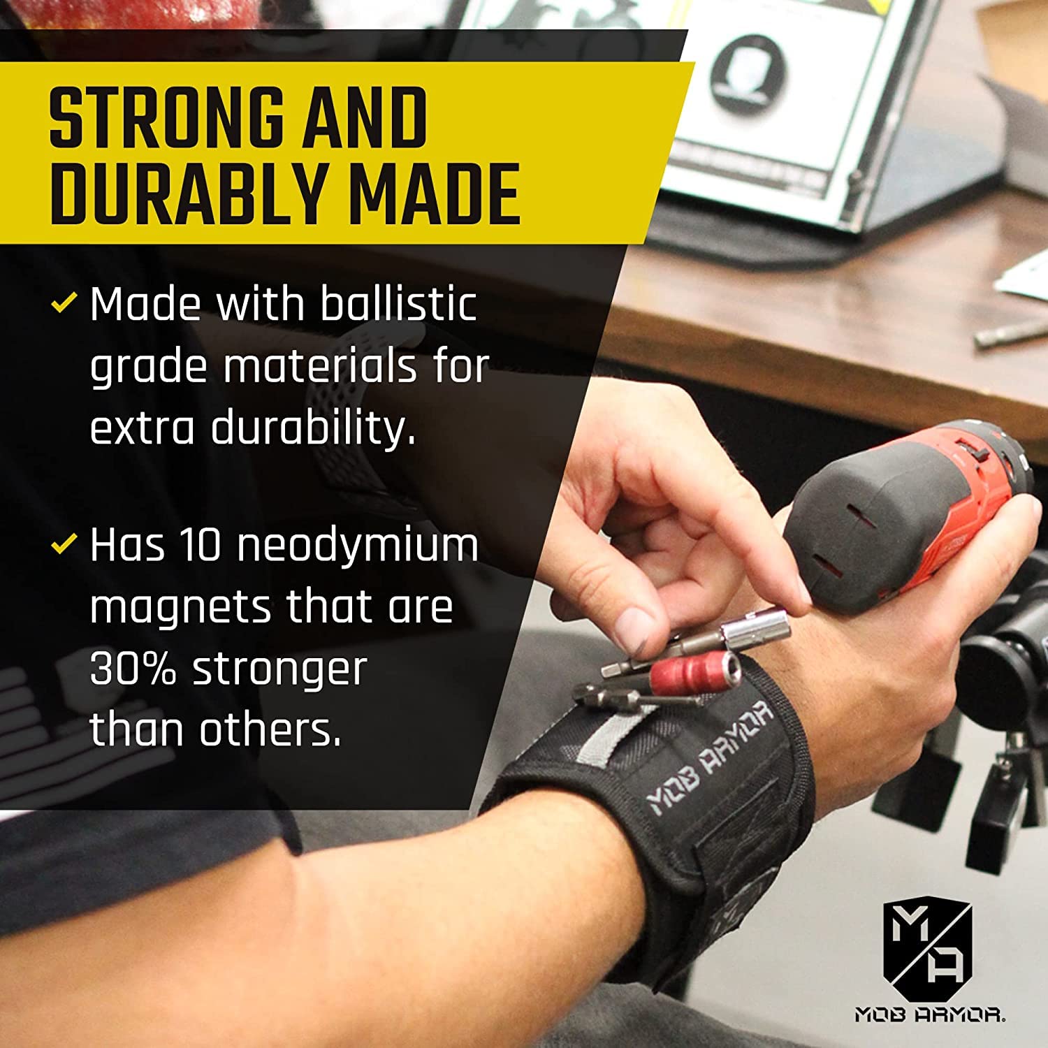 Mag Band Mob Armor Magnetic Wrist Tool Holder - Magnetic Wristband for Holding Screws, Nails, Fasteners, and More, Magnetic Wristband for Mechanic, Handyman, Electrician, Tech Geek, 13" x 3.25"