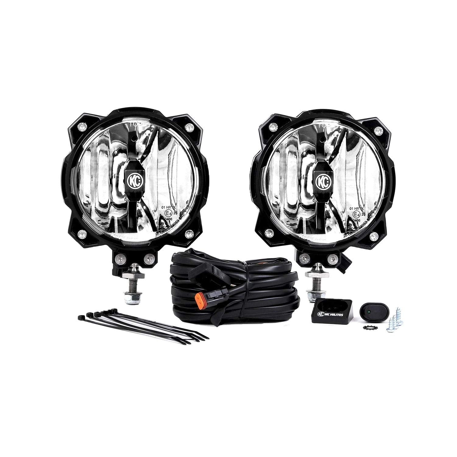 KC HiLiTES Gravity LED Pro6 91303 Single SAE/ECE Driving Beam with Wiring Harness and Illuminated LED Light Switch - Pair Pack System