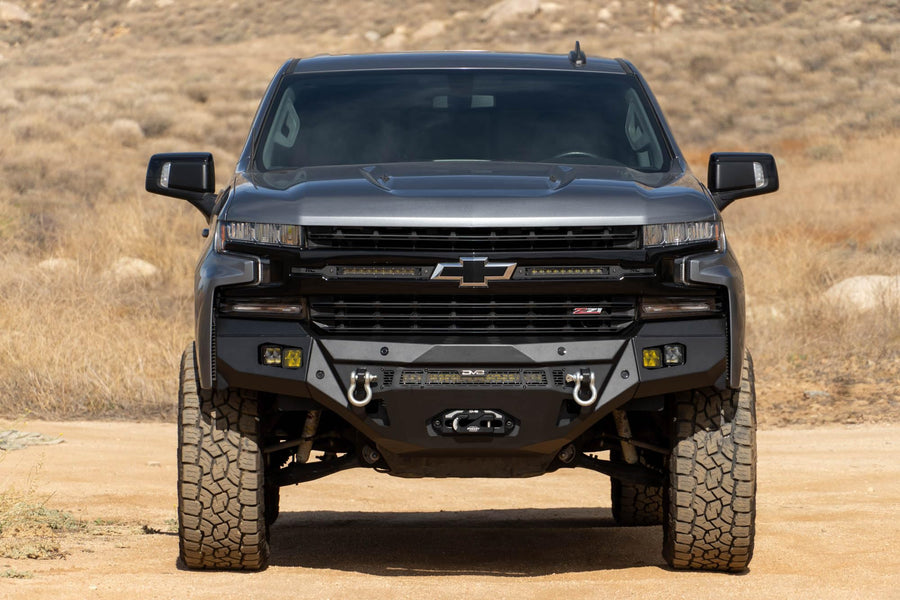 Offroad DV8 Spec Series Front Bumper for the 2019-2021 Chevy Silverado 1500 | Retains Parking Sensors | (2) Dual 3” Pod Light Mounts | 20” Light Bar Mount | D-Ring Mounts