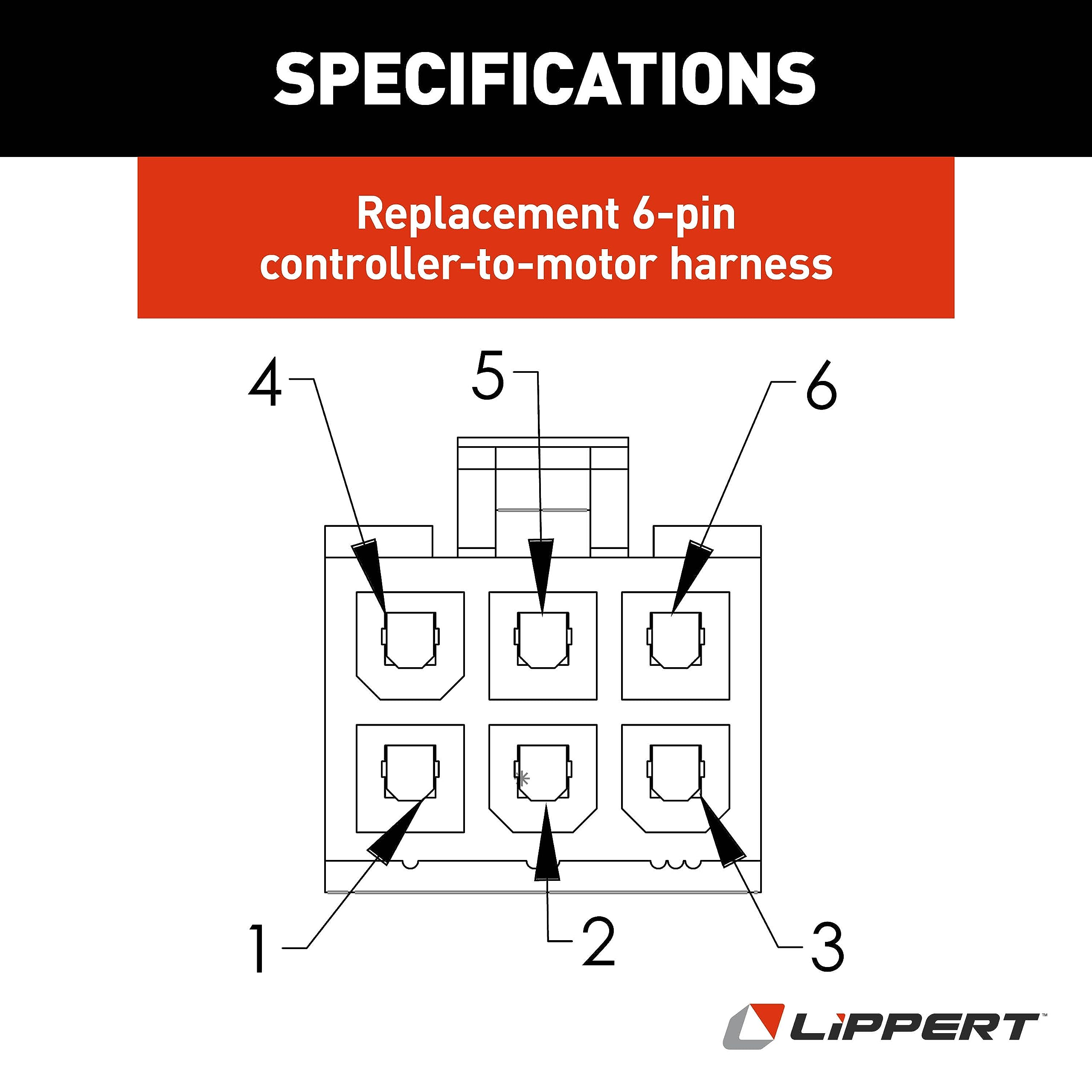 Lippert 35' Replacement Male-to-Female 6-Pin Controller-to-Motor Harness for In-Wall RV Slide-Out Systems, Exact-Match Connectors, Fits 5th Wheel RVs, Travel Trailers, Motorhomes - 238992