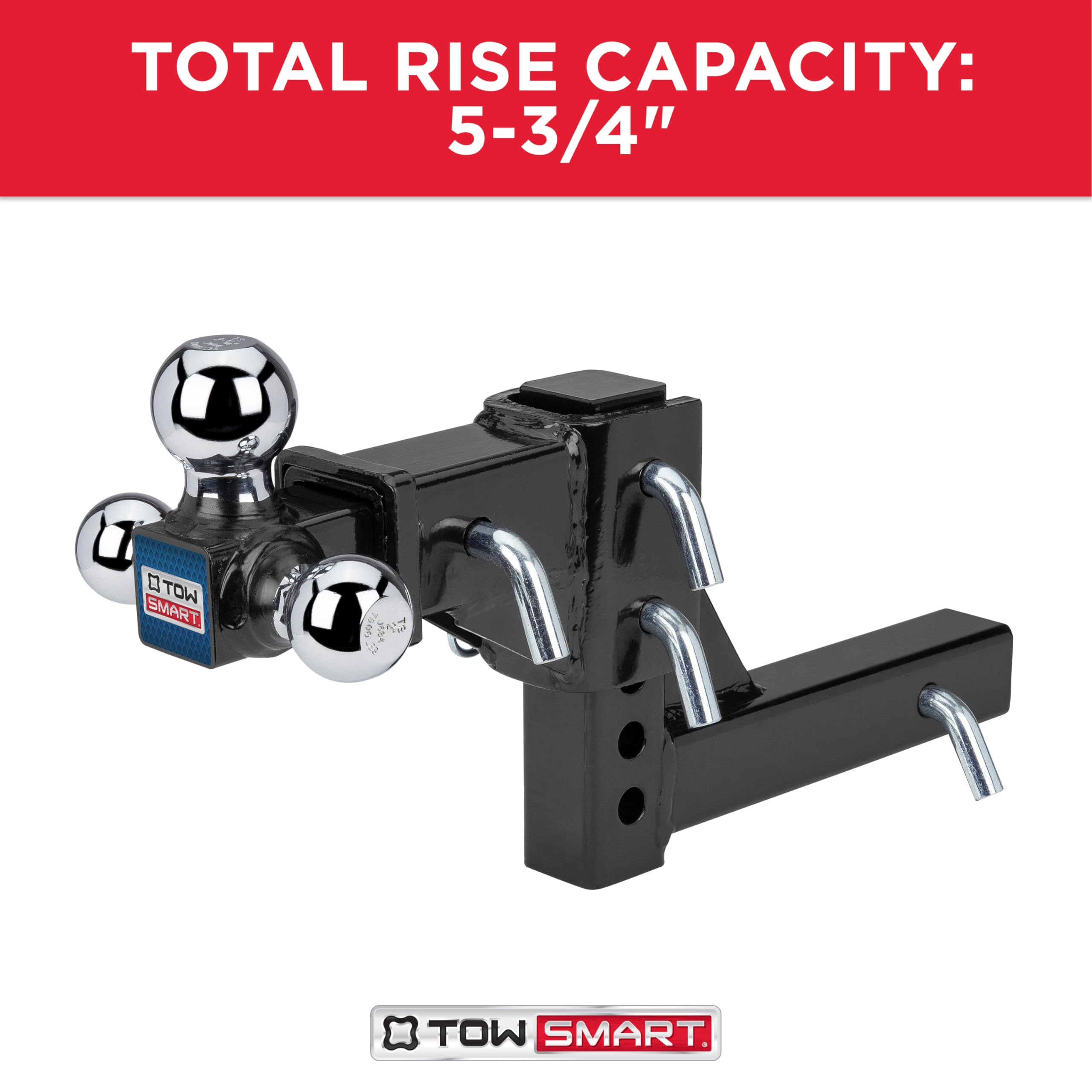 Adjustable TowSmart Tri-Ball Mount Hitch, 6,000-10,000 lbs Capacity, 2'' Receiver, 11.5'' Height Adjustment, Corrosion-Resistant, Fits Class III & IV