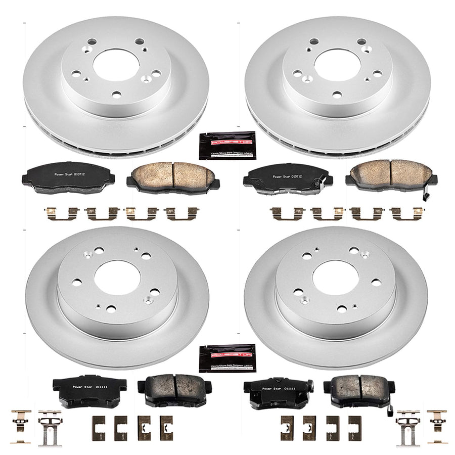 Power Stop CRK2385 Brake Kit Front and Rear Coated Brake Rotors and Ceramic Pads For 2006 2007 2008 Honda Civic EX | 2009 2010 2011 Honda Civic EX, EX-L